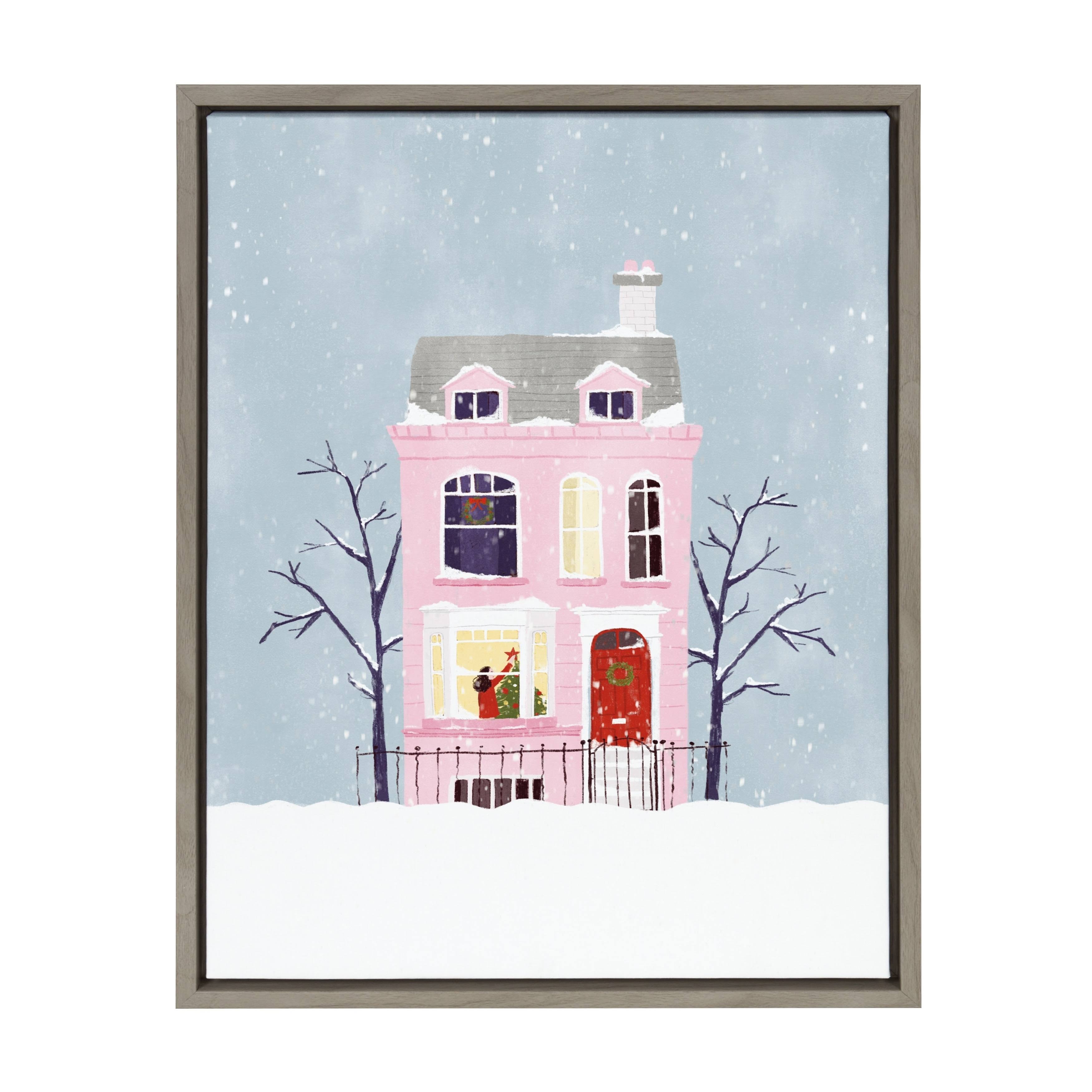 Kate And Laurel Sylvie Christmas Pink House Framed Canvas Wall Art By Maja Tomljanovic 18x24 Gray Holiday Inspired 6SKC3NSJ_OKUYQ