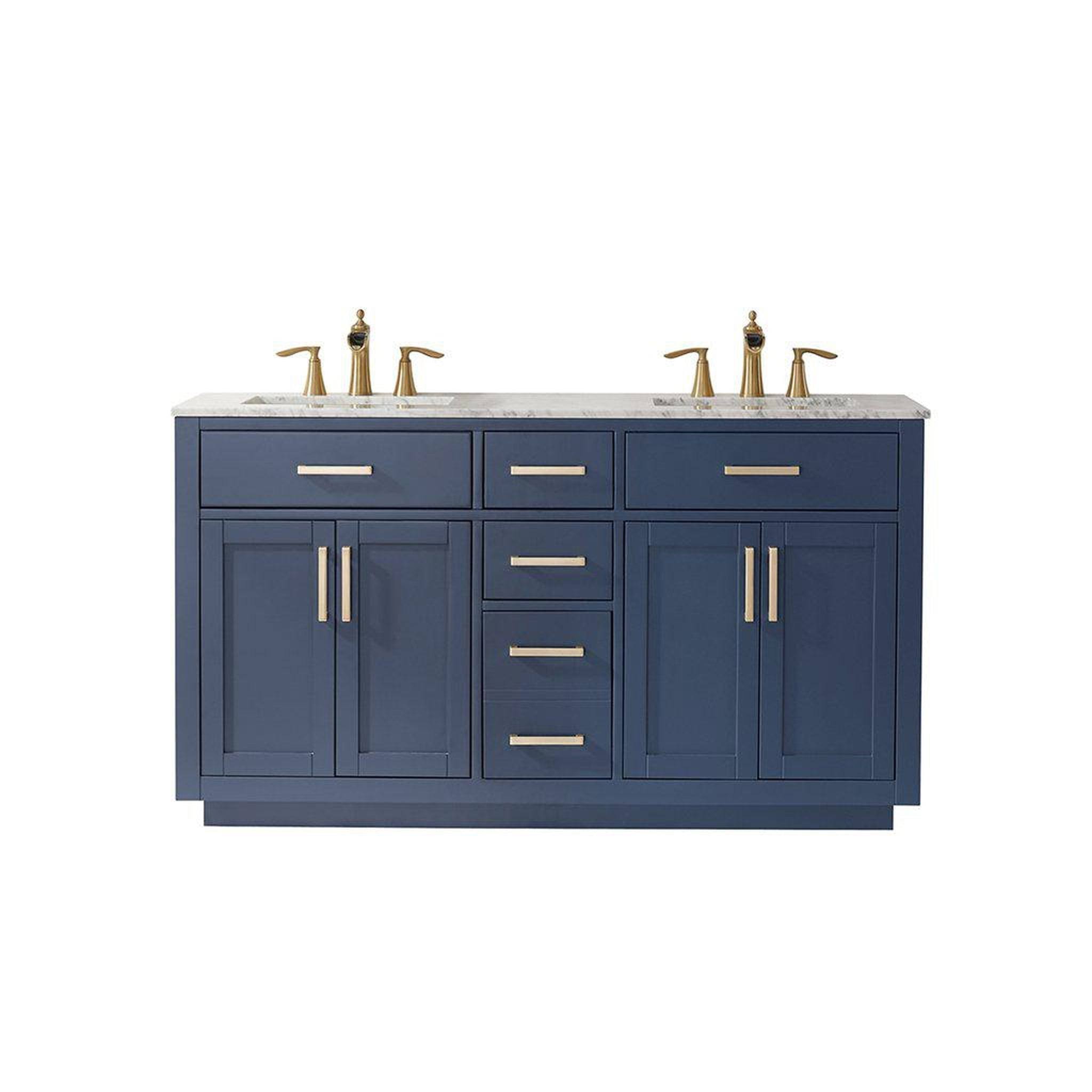 Altair Ivy 60 Double Bathroom Vanity Set In Royal Blue And Carrara White Marble Countertop Without WN2QUIXE_MGSU9