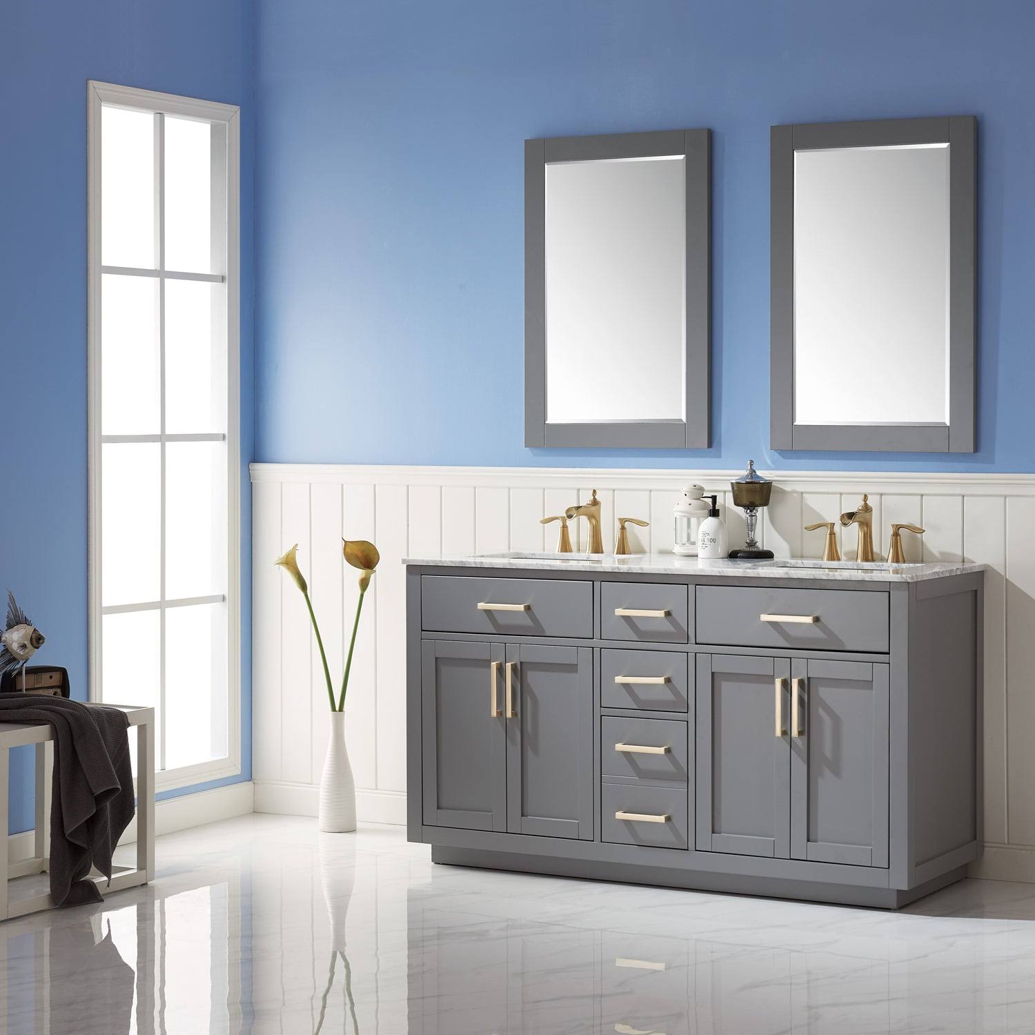 Altair Ivy 60 Double Bathroom Vanity Set In Royal Blue And Carrara White Marble Countertop Without WN2QUIXE_MGSU9