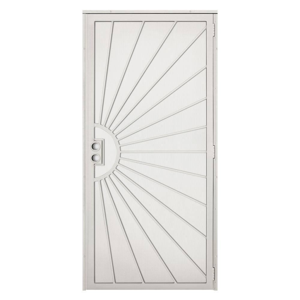 Titan 36 In. X 80 In. Solana Navajo White Surface Mount Outswing Steel Security Door With Perforated Metal Screen HD0AWJQH_ONYFT