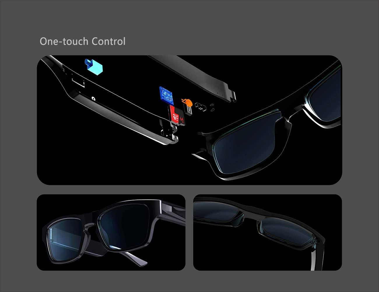Rip&Ghieo Touch Control Video Sunglasses 1080p With 150 Minutes Ultra Long Endurance Spare Battery Camera Glasses For Driving Recording G5s Plus (MVLDONMP_ORSCU