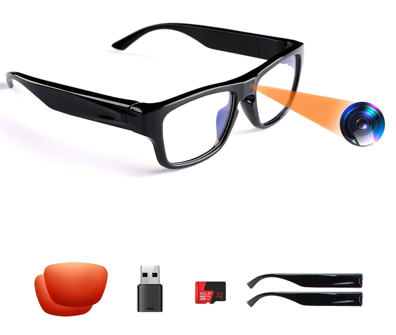 Rip&Ghieo Touch Control Video Sunglasses 1080p With 150 Minutes Ultra Long Endurance Spare Battery Camera Glasses For Driving Recording G5s Plus (MVLDONMP_ORSCU