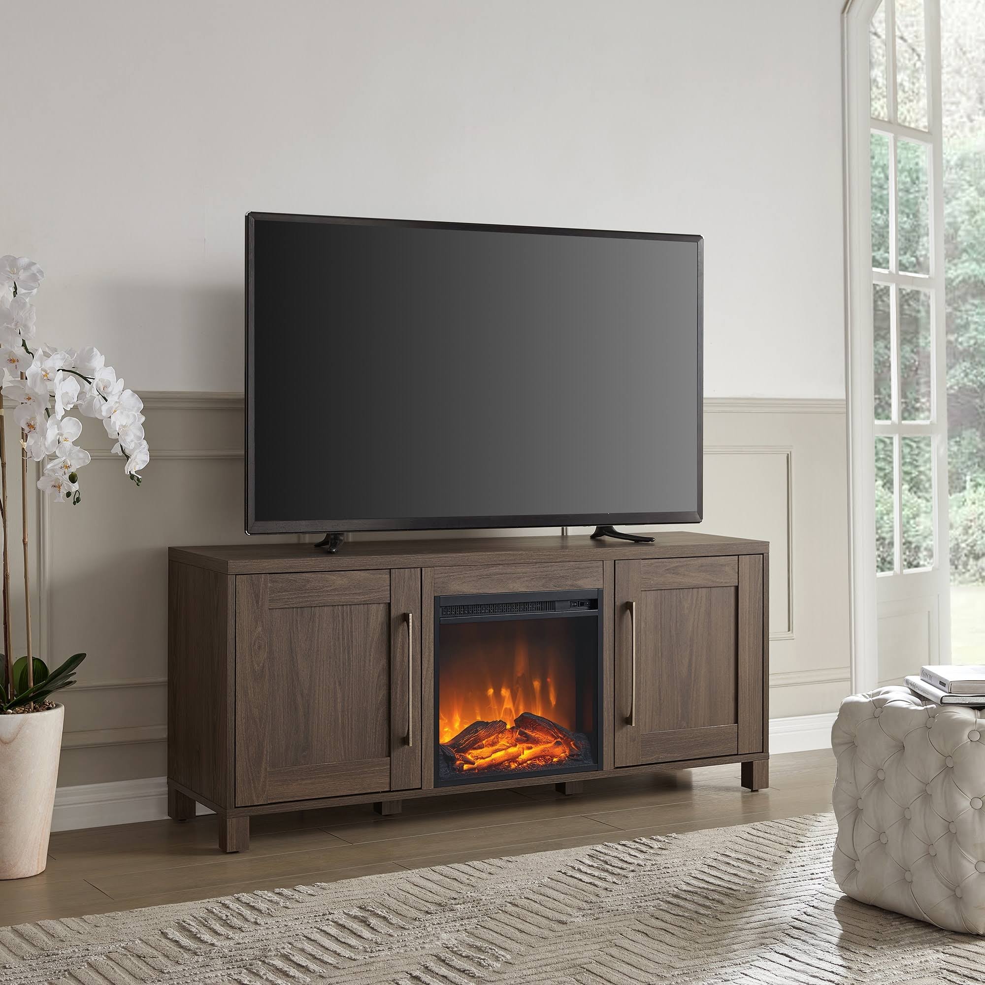 Chabot Tv Stand With Log Fireplace - 58 - Gray 4FNQ4ZYF_UTZMD