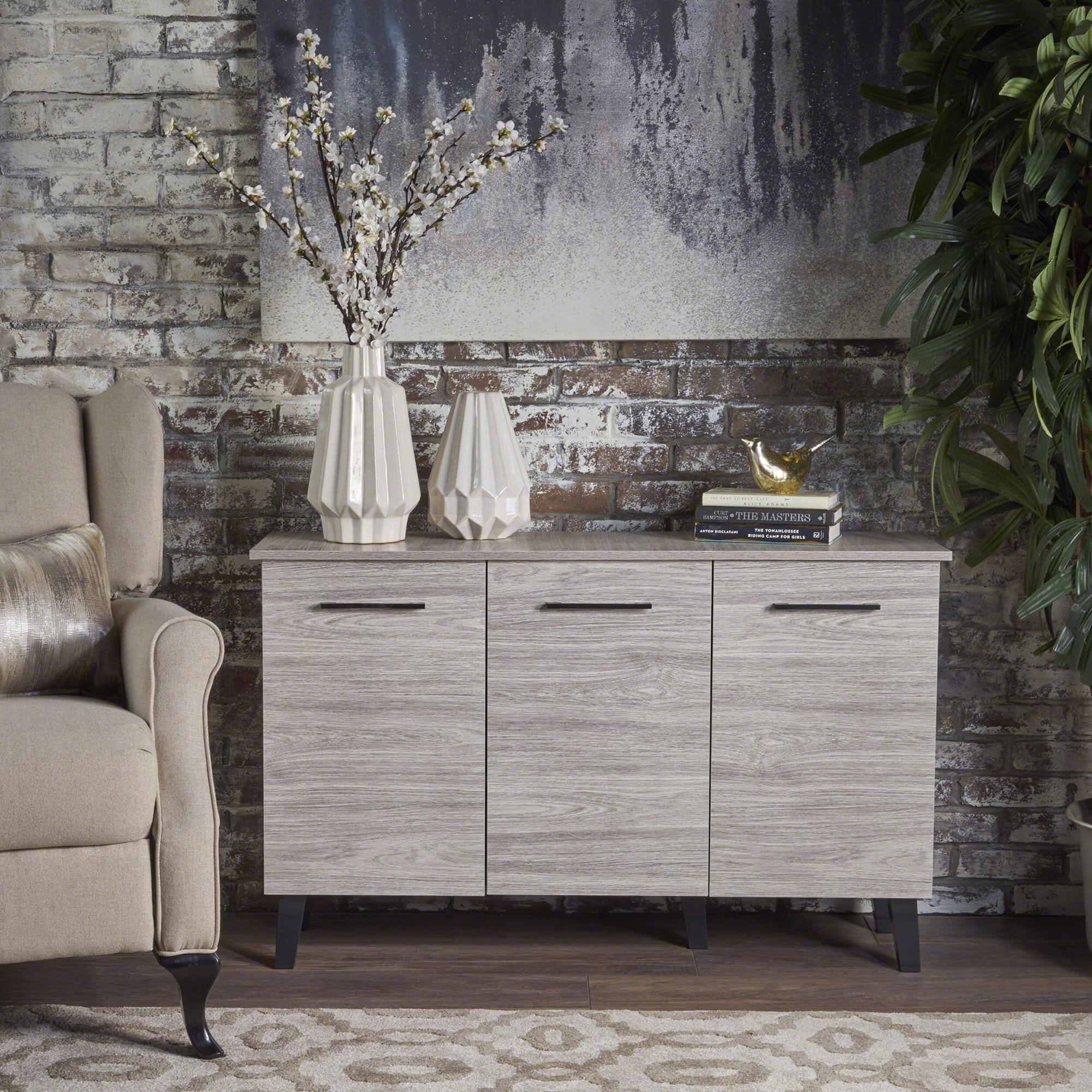 Noble House Taven Mid Century Modern Fiberboard Cabinet, Grey BVXKT6CF_FH5IT