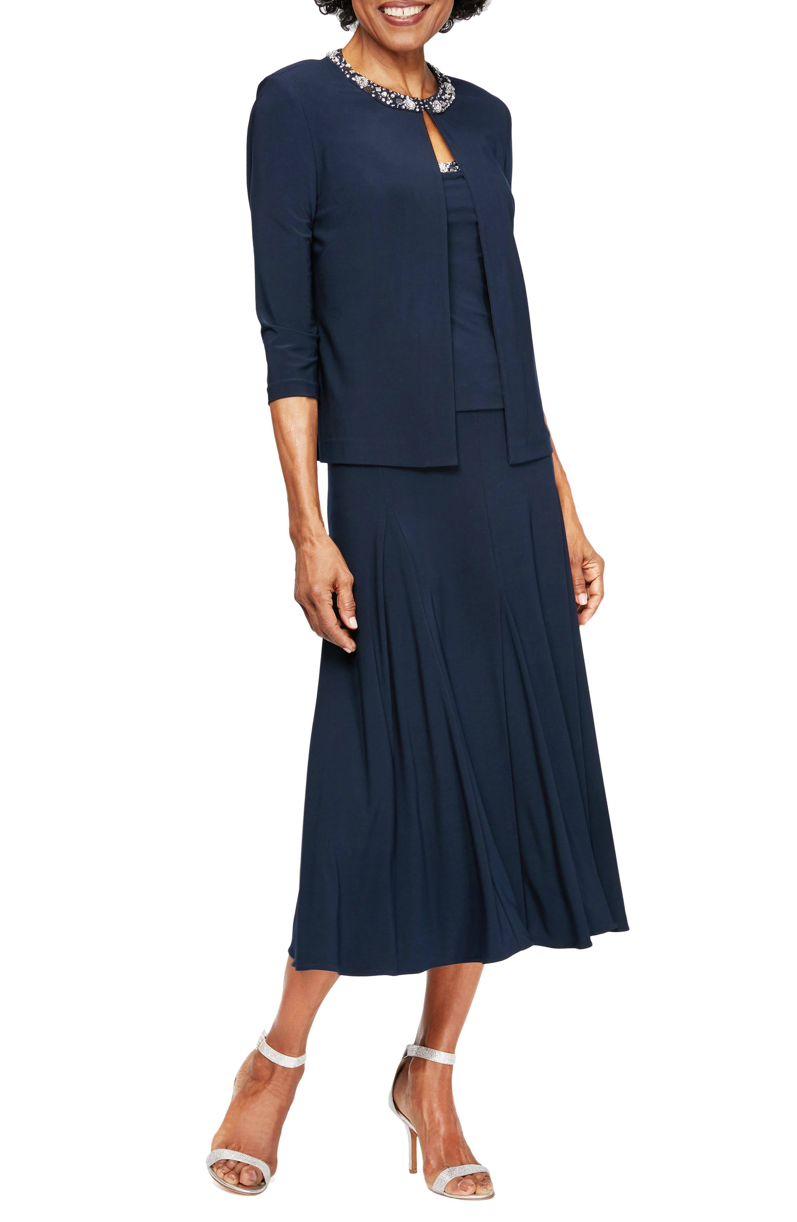 Alex Evenings Womens Embellished Jersey Dress With Jacket Navy DEGWI5IK_N2L9V