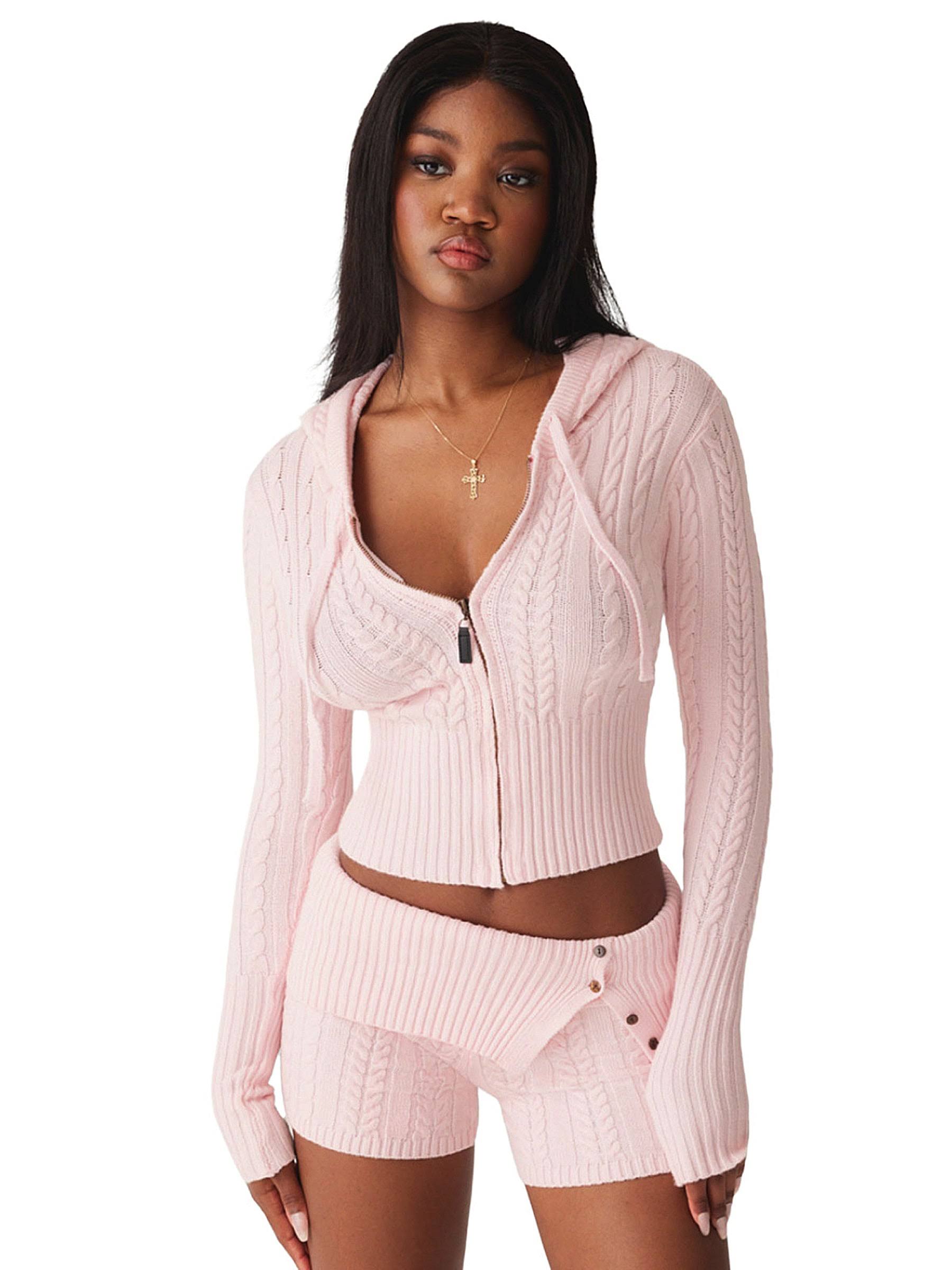 Frankies Bikinis - Aimee Cable Cloud Knit Hoodie - Rose 3ZXN8IC1_PGXRH