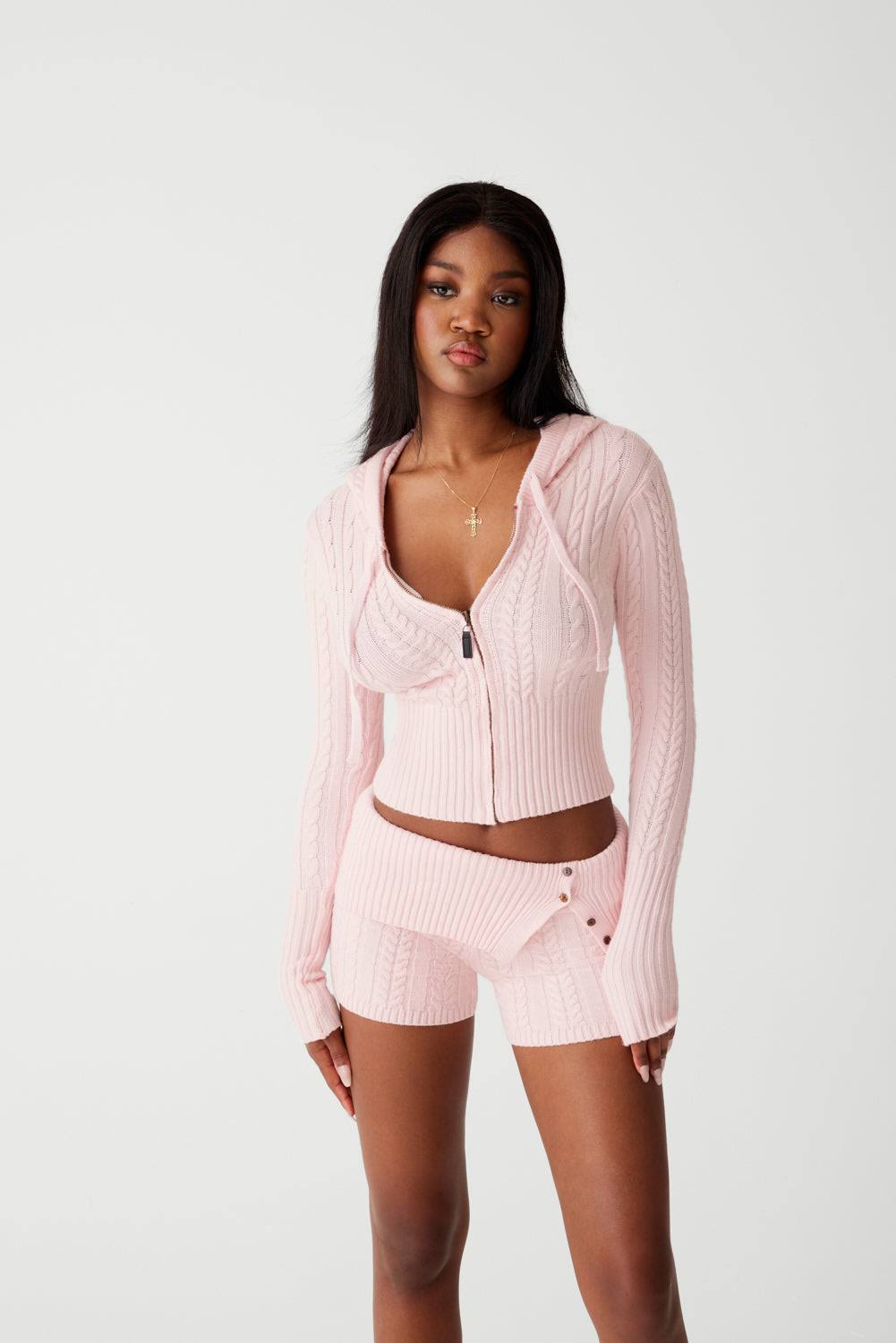 Frankies Bikinis - Aimee Cable Cloud Knit Hoodie - Rose 3ZXN8IC1_PGXRH
