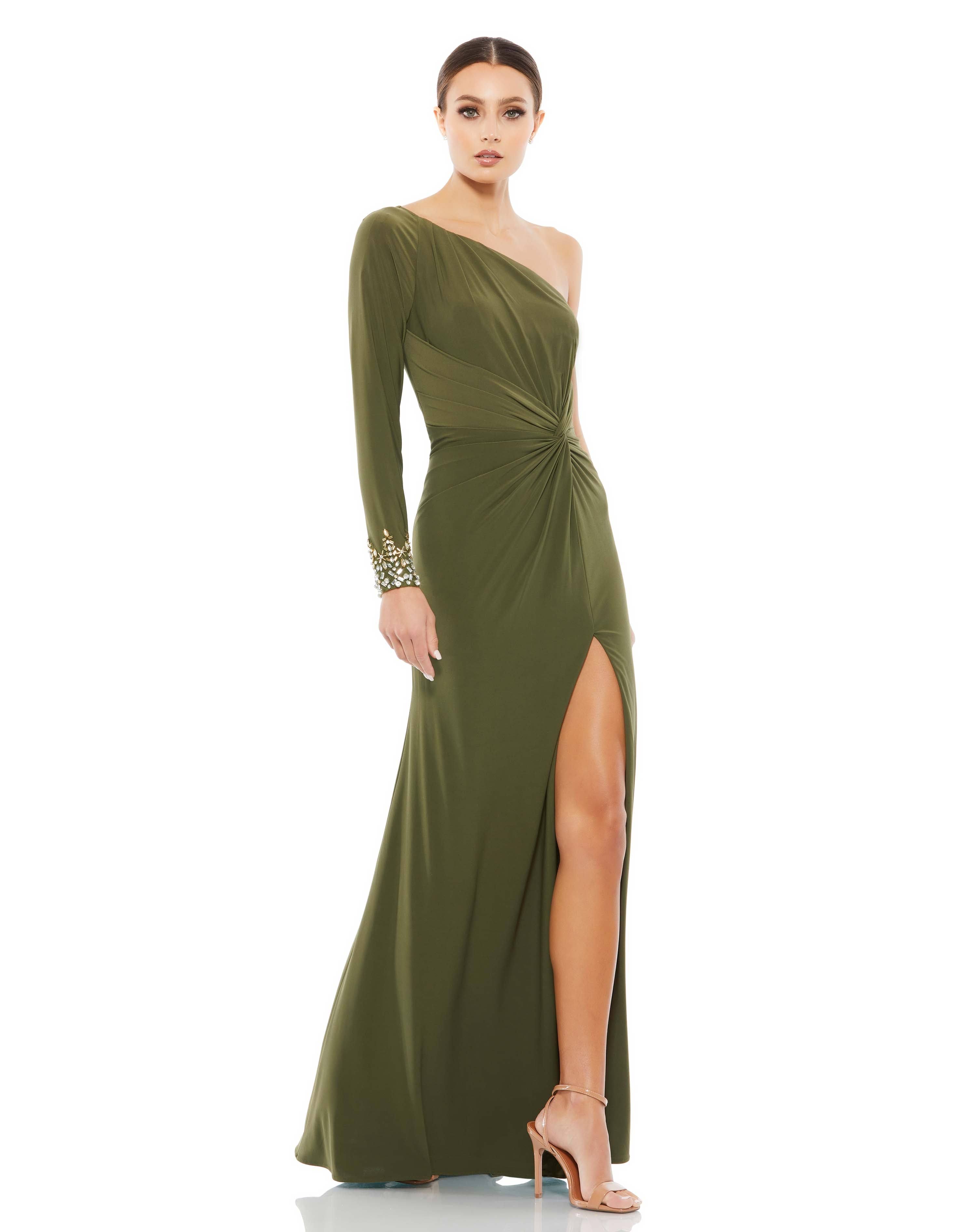 Mac Duggal Women's Jersey One-Shoulder Gown - Olive - Size RUOQKWOD_Y3K4H