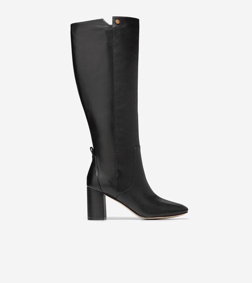 Cole Haan Women's Chrystie 75mm Leather Square-Toe Boots - Black - Size 6.7NGIQPSO_UCT6N