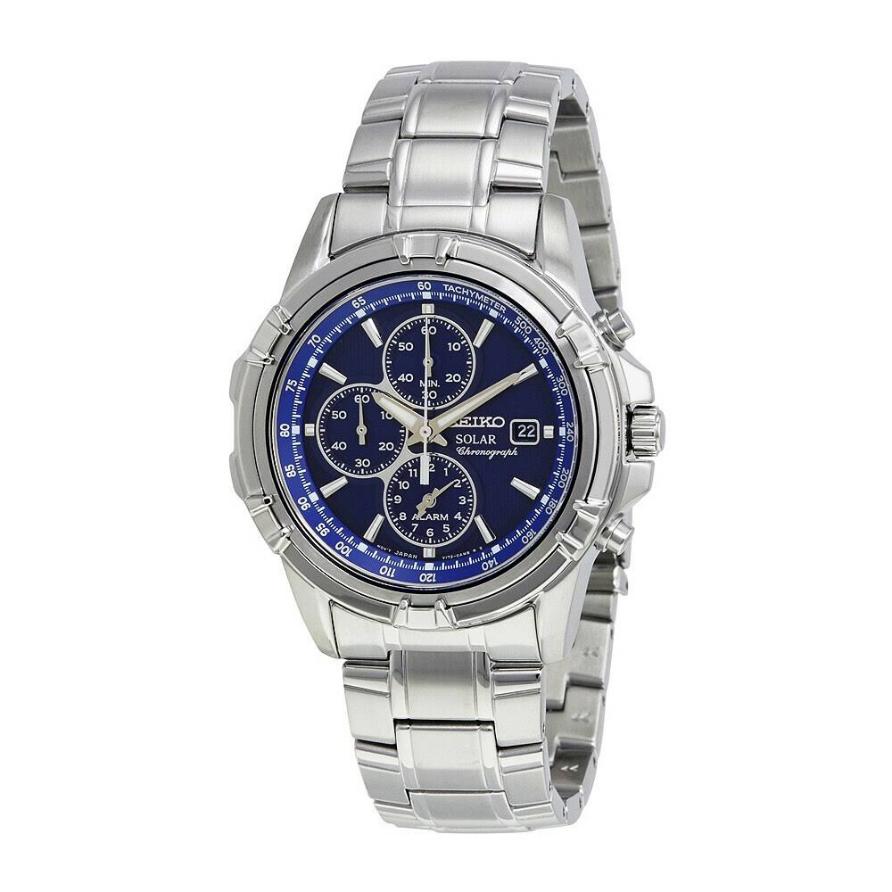 Seiko Ssc141 Solar Blue Dial Stainless Steel Men's Chronograph GZEGFCBO_XWKAA