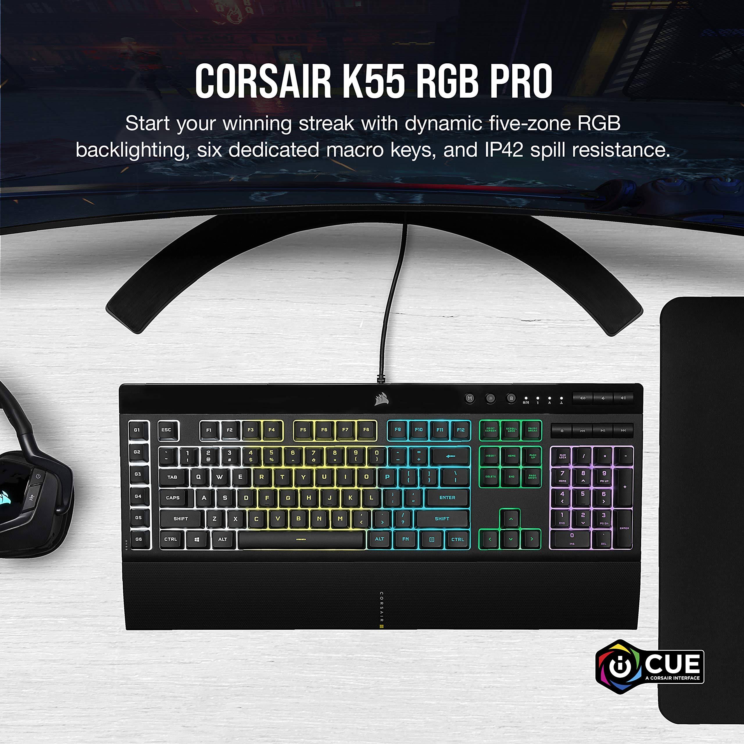 Corsair K55 Rgb Pro - Dynamic Rgb Backlighting, Six Macro Keys With Elgato Stream Deck Software Integration, Dust & Spill 80TYPFZR_CA6RY