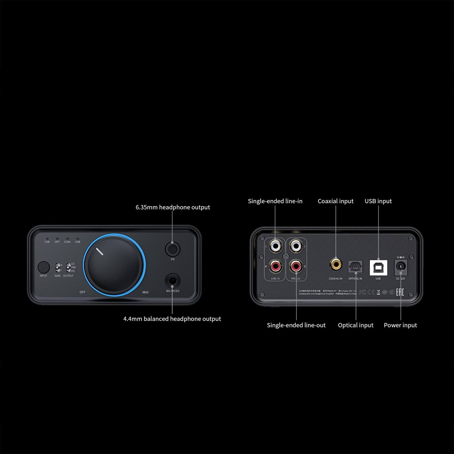 Fiio K7 Full Balanced Hifi Dac Headphone Amplifier Ak4493s*2, Xmos Xu208 Pcm384khz Dsd256,Usb/Optical/Coaxial/Rca Inputs, 6.35mm/4.4mm ASMZIXKN_DASBB