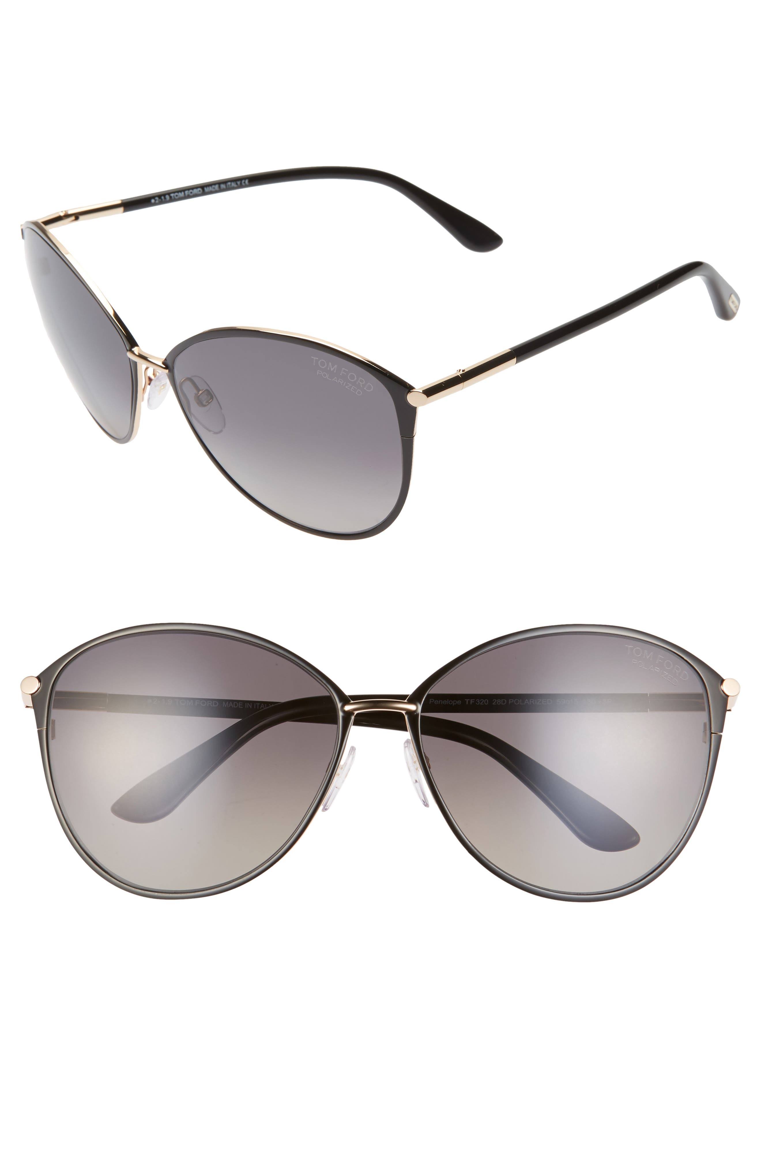 Tom Ford Penelope 59mm Polarized Gradient Cat Eye Sunglasses Shiny Rose Gold/ PSGM2IKH_EQNB5