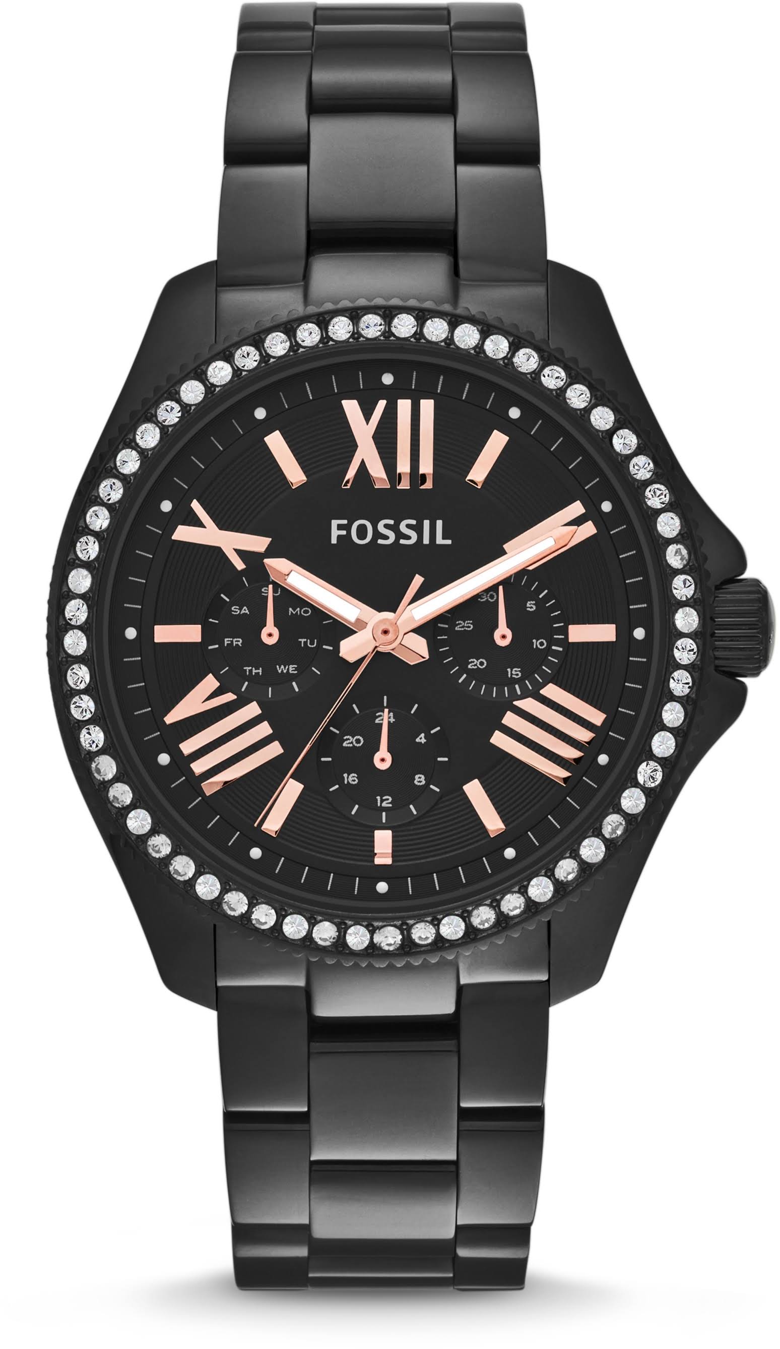 Fossil Riley Multifunction Black Stainless Steel Watch, Womens, QA96QQS5_BCAWZ