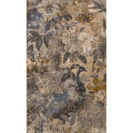 Walls Republic R7583 Navy Flowers And Peacock In Distressed Concrete TIYYFGTN_CA9TW