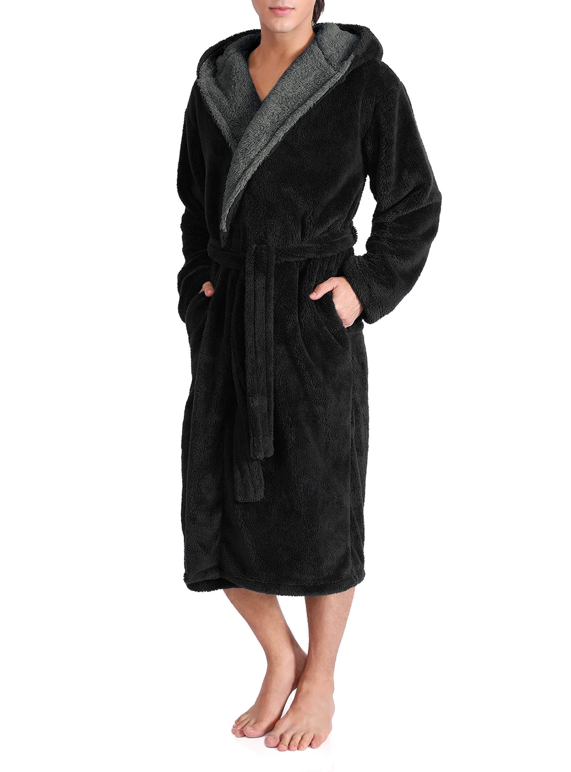 David Archy Flannel Soft Plush Long Bathrobe With Hooded, S / QEAXKUHO_3ZALN