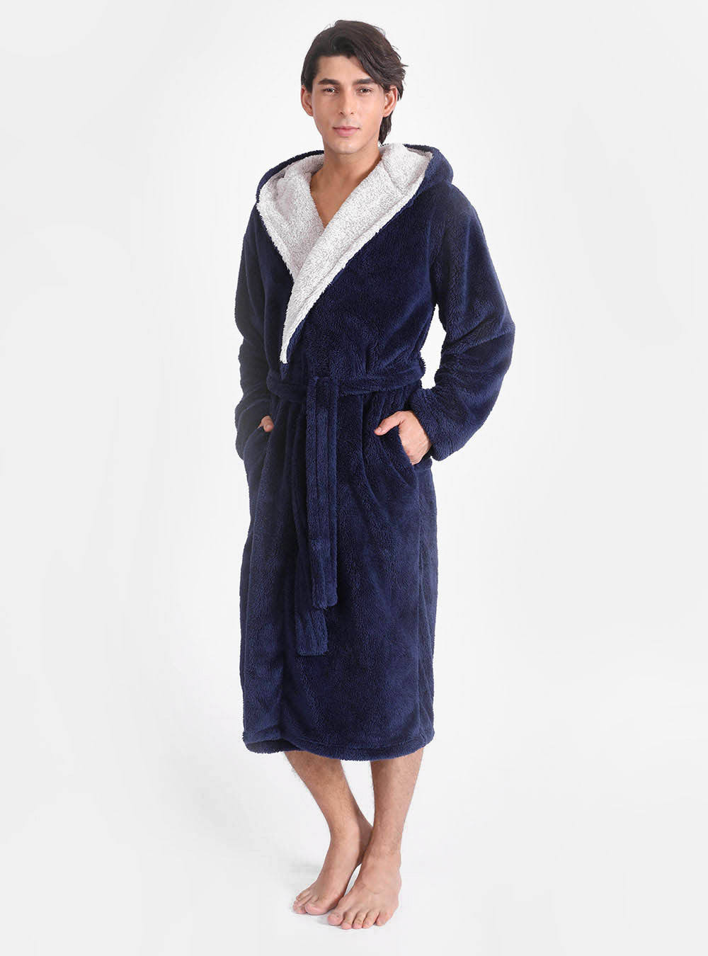 David Archy Flannel Soft Plush Long Bathrobe With Hooded, S / QEAXKUHO_3ZALN