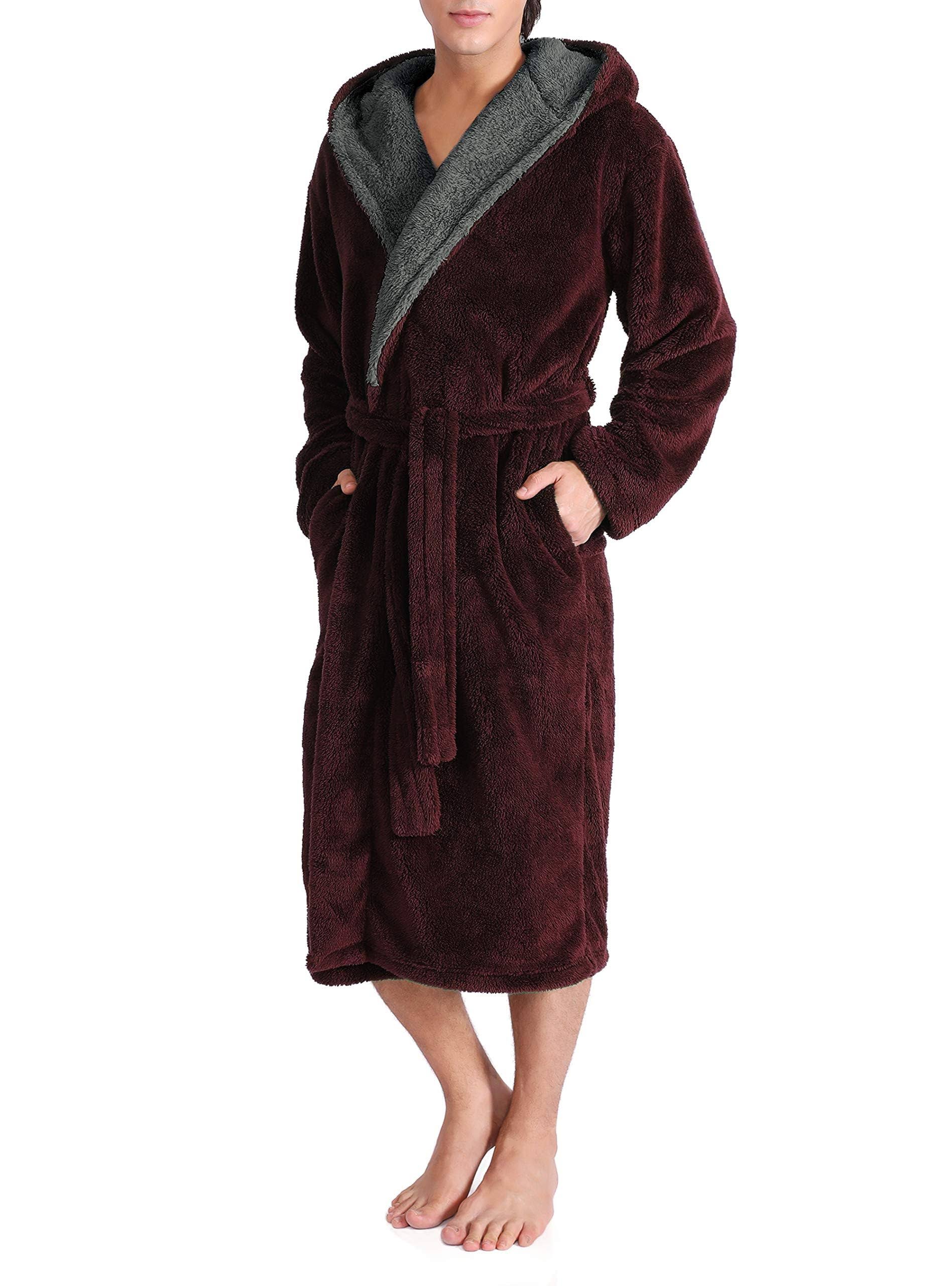 David Archy Flannel Soft Plush Long Bathrobe With Hooded, S / QEAXKUHO_3ZALN