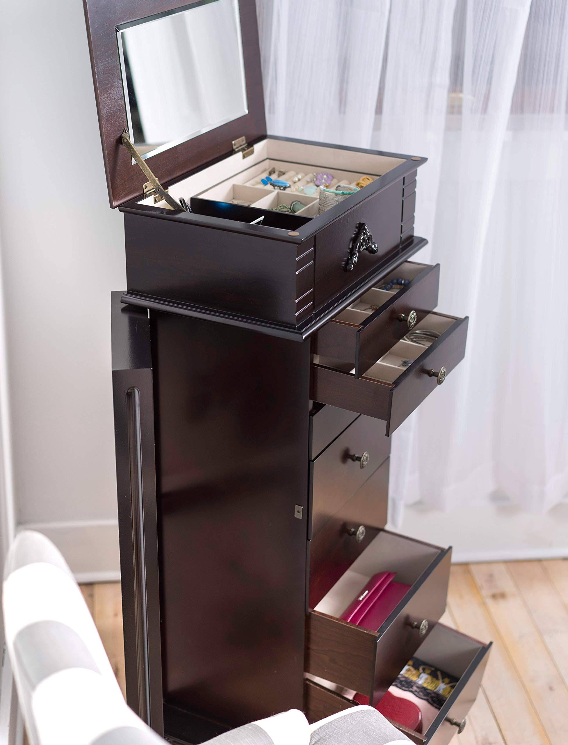 Hives & Honey Stella Large Jewelry Armoire Cabinet Standing Storage Chest Necklace Organizer, 18-5/8 X 12-1/8 X 42-1/8, Dark MOEZTQUL_KHFTD