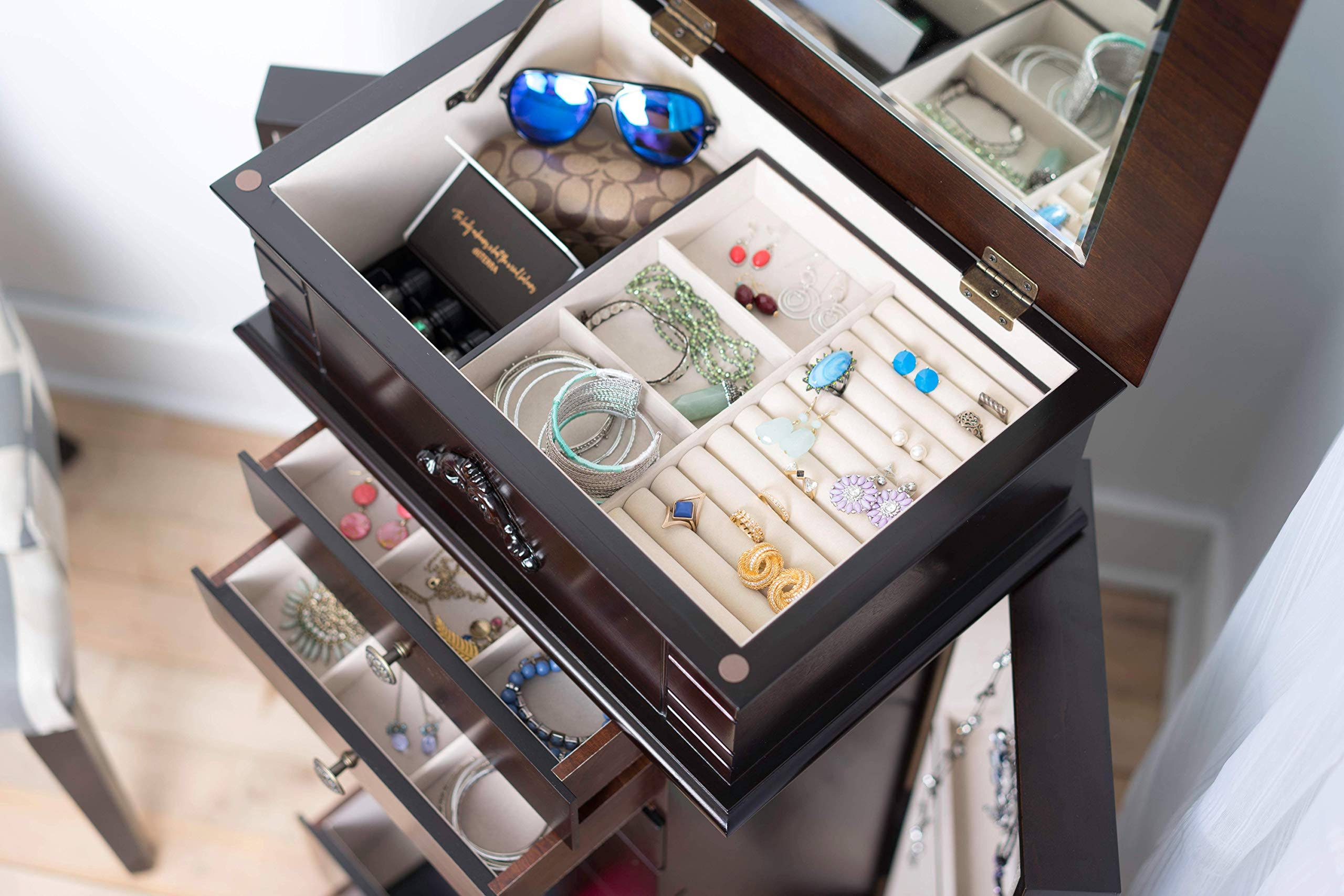 Hives & Honey Stella Large Jewelry Armoire Cabinet Standing Storage Chest Necklace Organizer, 18-5/8 X 12-1/8 X 42-1/8, Dark MOEZTQUL_KHFTD