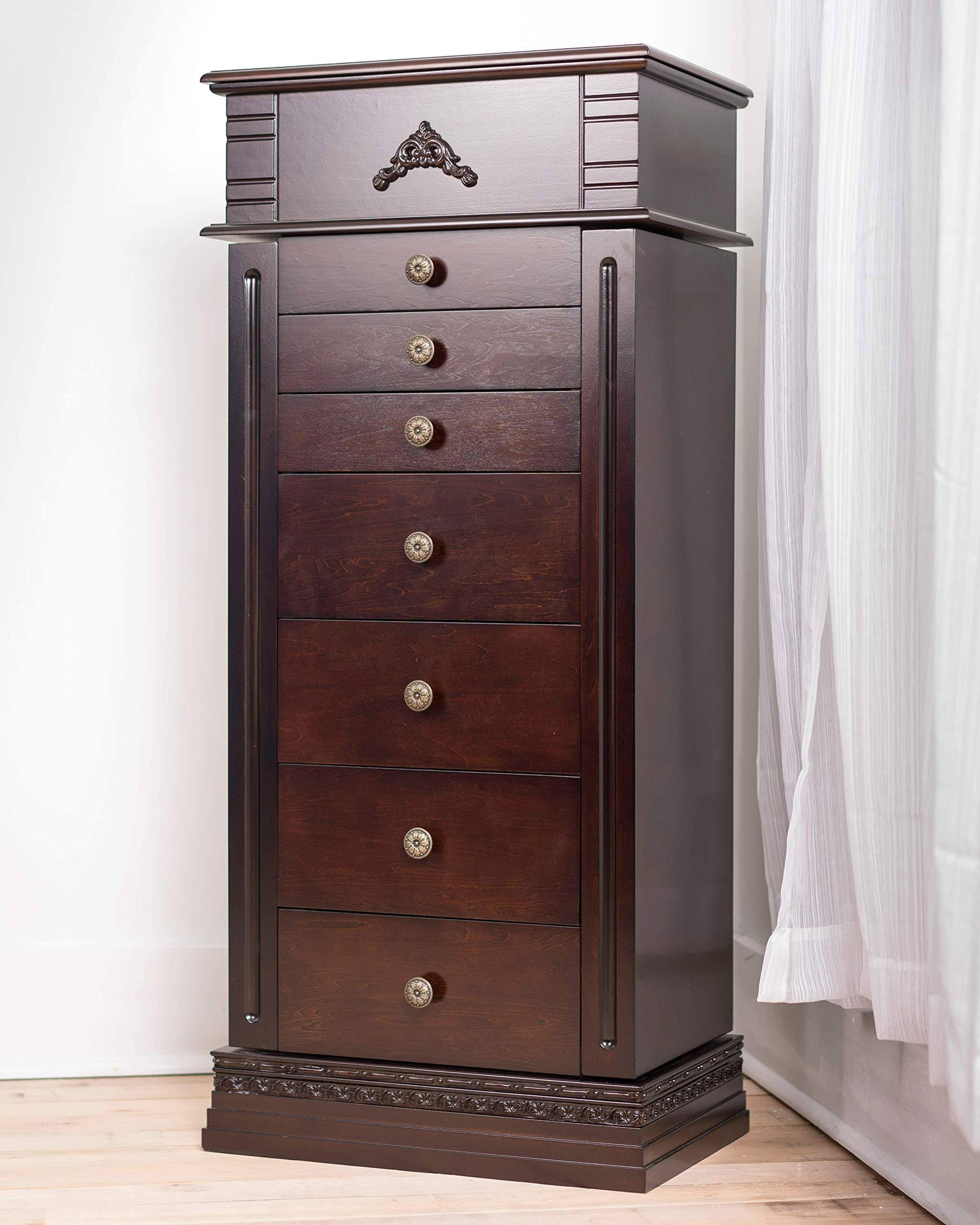 Hives & Honey Stella Large Jewelry Armoire Cabinet Standing Storage Chest Necklace Organizer, 18-5/8 X 12-1/8 X 42-1/8, Dark MOEZTQUL_KHFTD