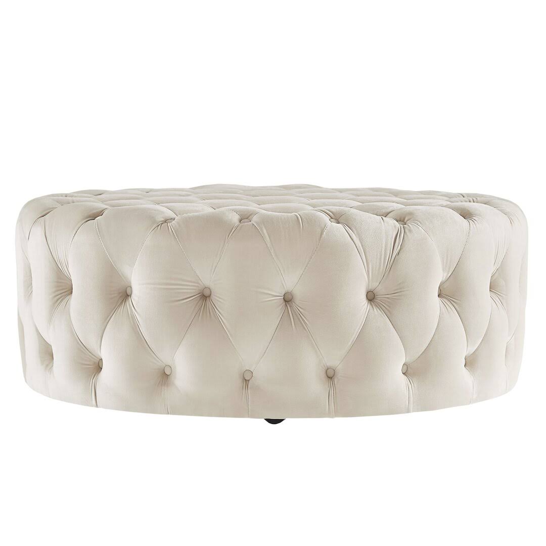 Three Posts Huskins 41.73 Tufted Round Cocktail Ottoman Fabric Beige REYT5TMI_PU6WZ