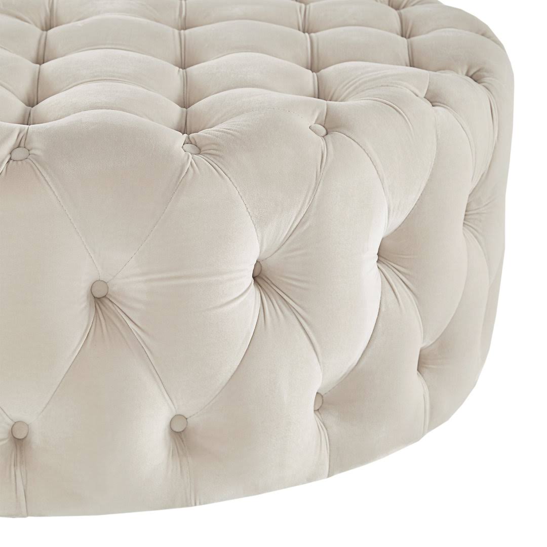 Three Posts Huskins 41.73 Tufted Round Cocktail Ottoman Fabric Beige REYT5TMI_PU6WZ