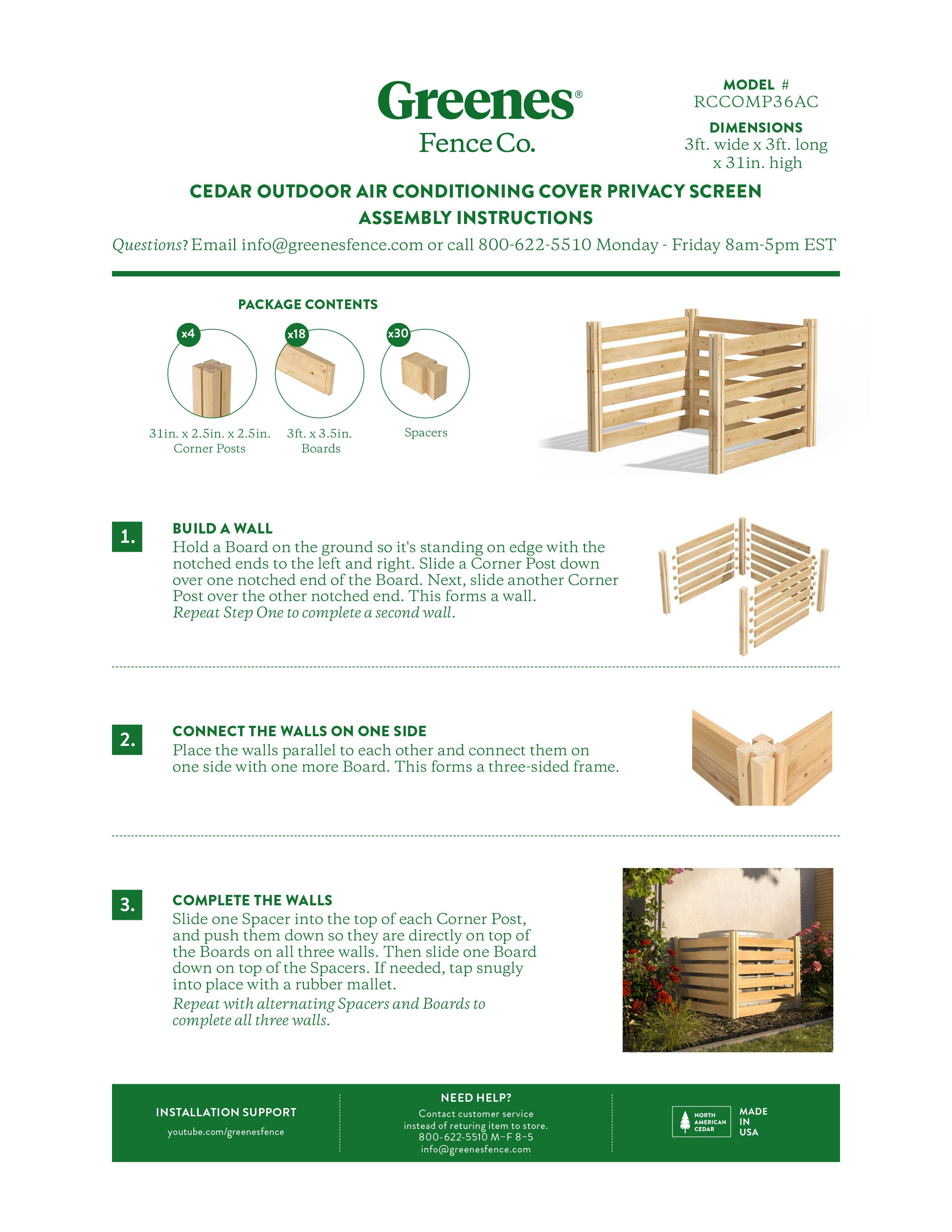 Cedar Outdoor Air Conditioning Cover Privacy Screen | Greenes Fence 48 In. Wide X 48 In. Long X 31 In. B74MDMC0_1X1OU