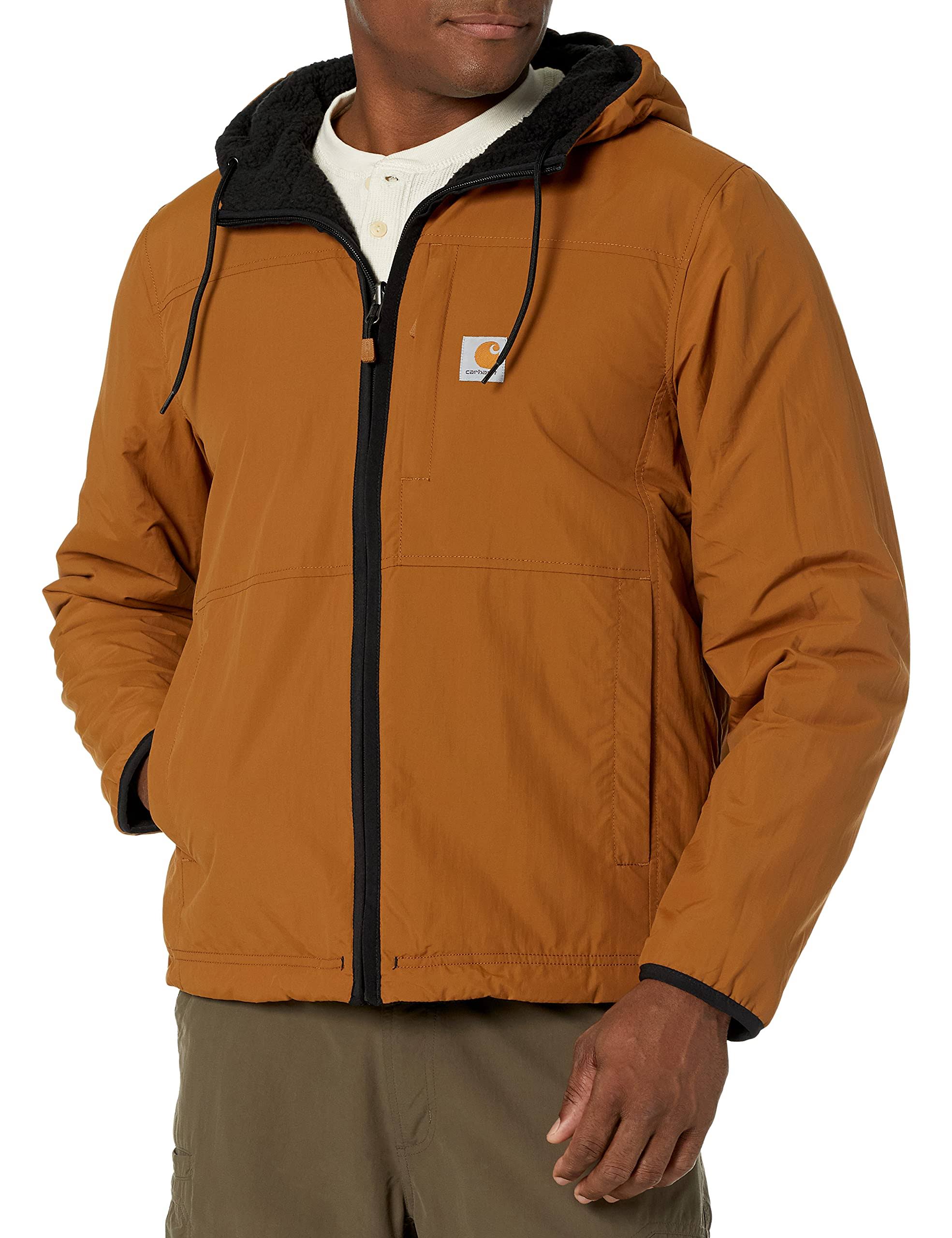 Carhartt Men's Rain Defender Relaxed Fit Reversible Fleece Jacket, Black/Carhartt Brown, 96CRQHSF_PV4VH