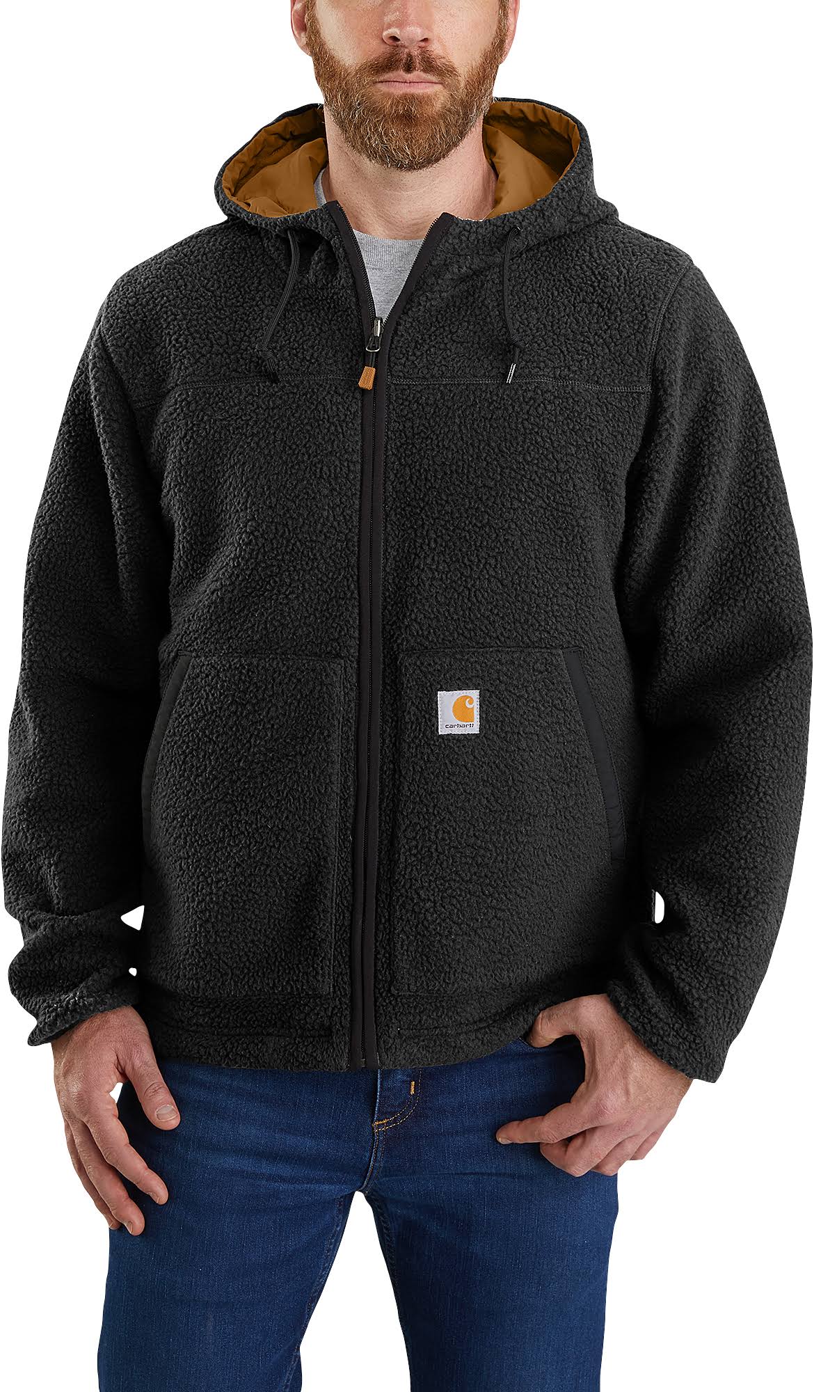 Carhartt Men's Rain Defender Relaxed Fit Reversible Fleece Jacket, Black/Carhartt Brown, 96CRQHSF_PV4VH