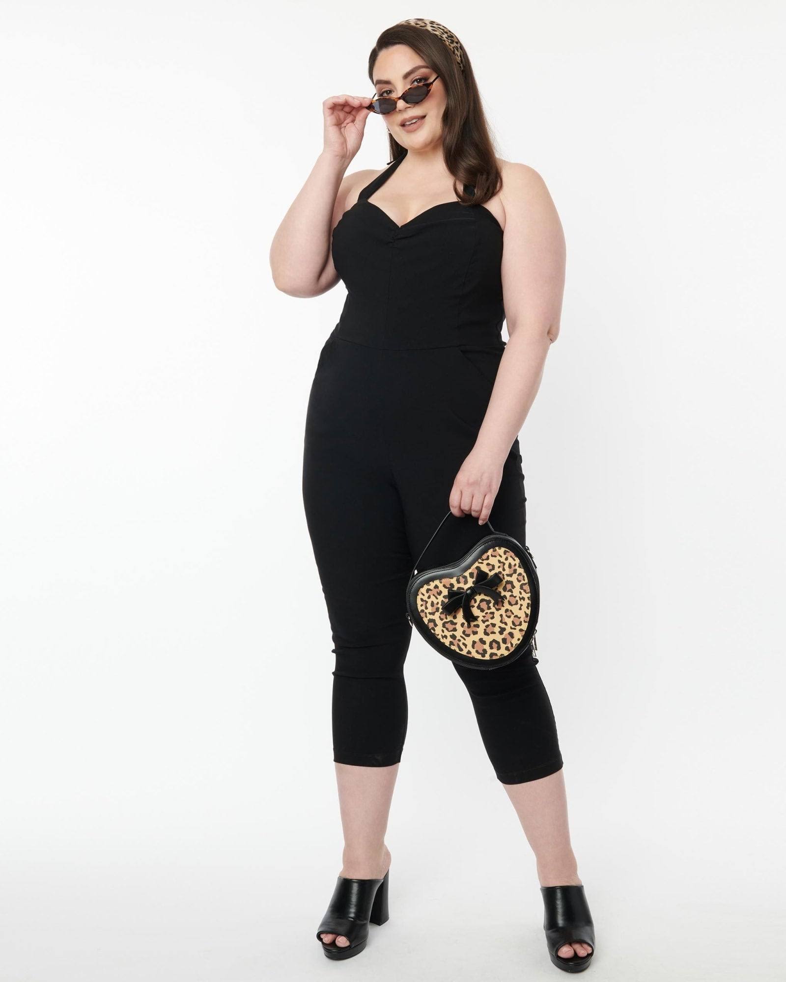 Unique Vintage Plus Size 1950s Black Halter Marcel Jumpsuit, Women's, Size: 4xl/22-77D799AH_EEWFE