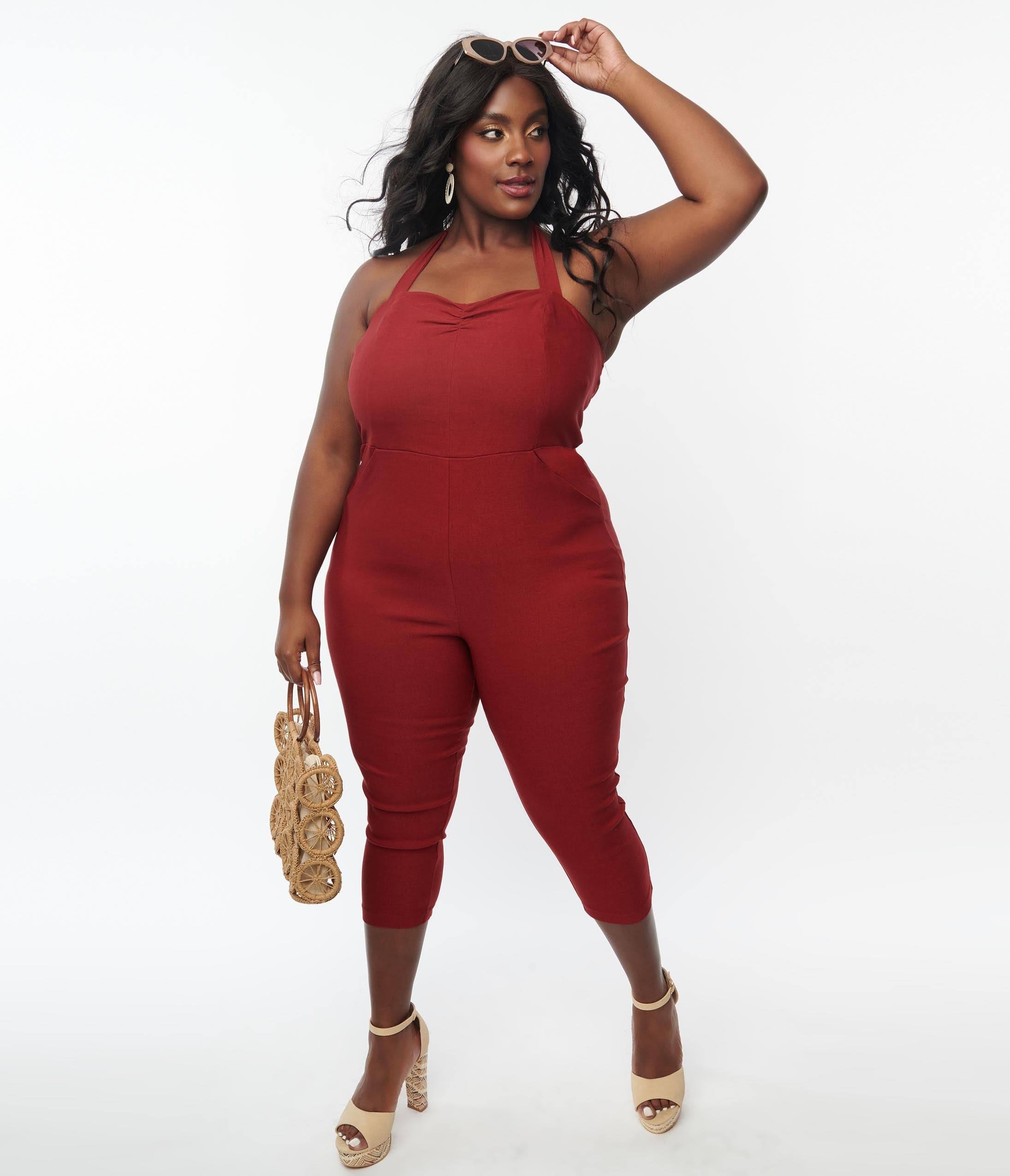 Unique Vintage Plus Size 1950s Black Halter Marcel Jumpsuit, Women's, Size: 4xl/22-77D799AH_EEWFE
