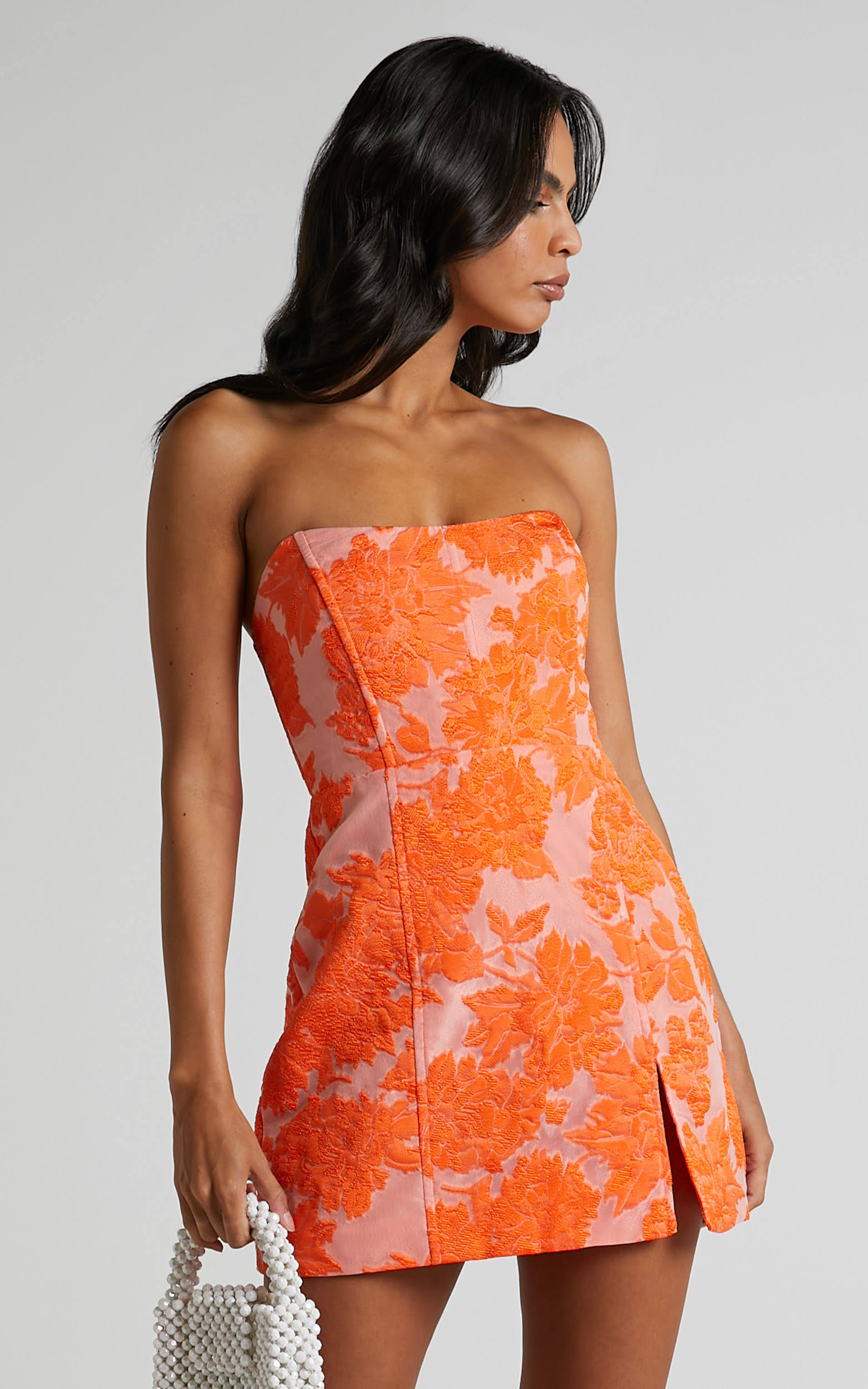 Brailey Mini Dress - Strapless Dress In Orange Jacquard - Showpo Bodycon MWLKUTEL_LUH6Q