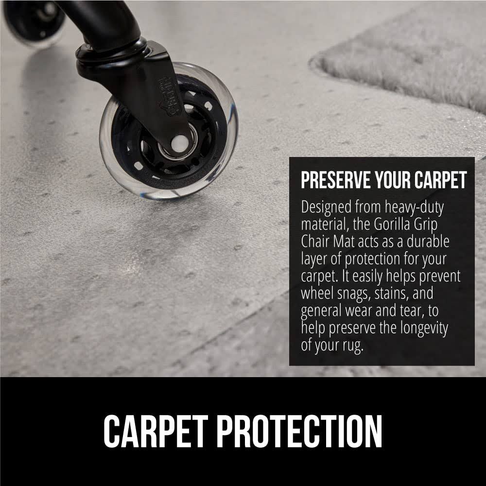 Gorilla Grip Office Chair Mat For Carpet Floor, Slip Resistant Heavy Duty Under Desk Protector Carpeted Floors, No Divot Plastic Rolling AXWWWT4G_RLNDG