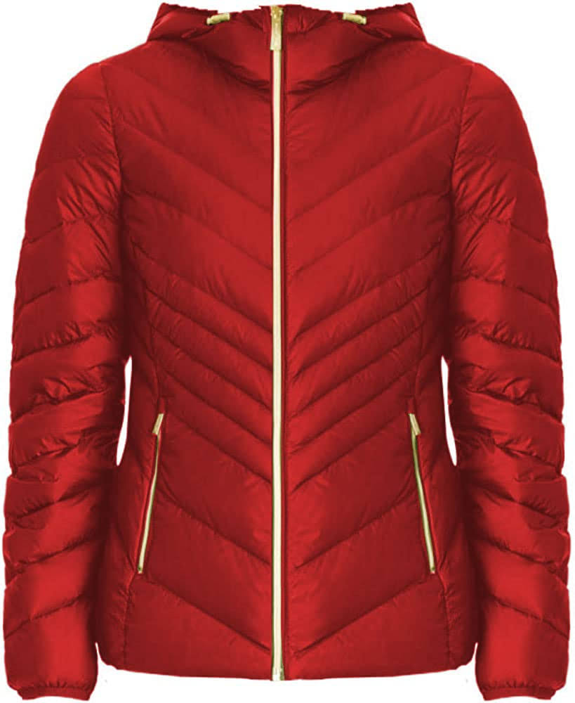 Michael Michael Kors Women's Red Down Hooded Packable Puffer Coat HRLXJWZA_JJXVI
