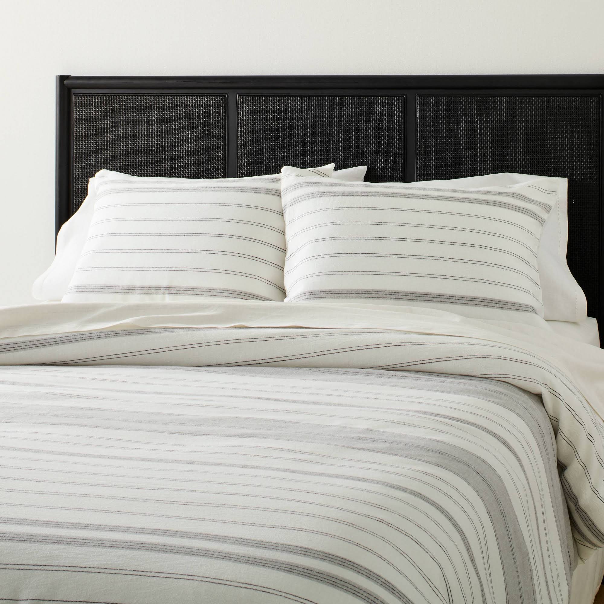 3pc Full/Queen Alternating Pinstripe Comforter & Sham Set Gray/Cream - Hearth & Hand With 4BUJNX8Y_Y0CNS