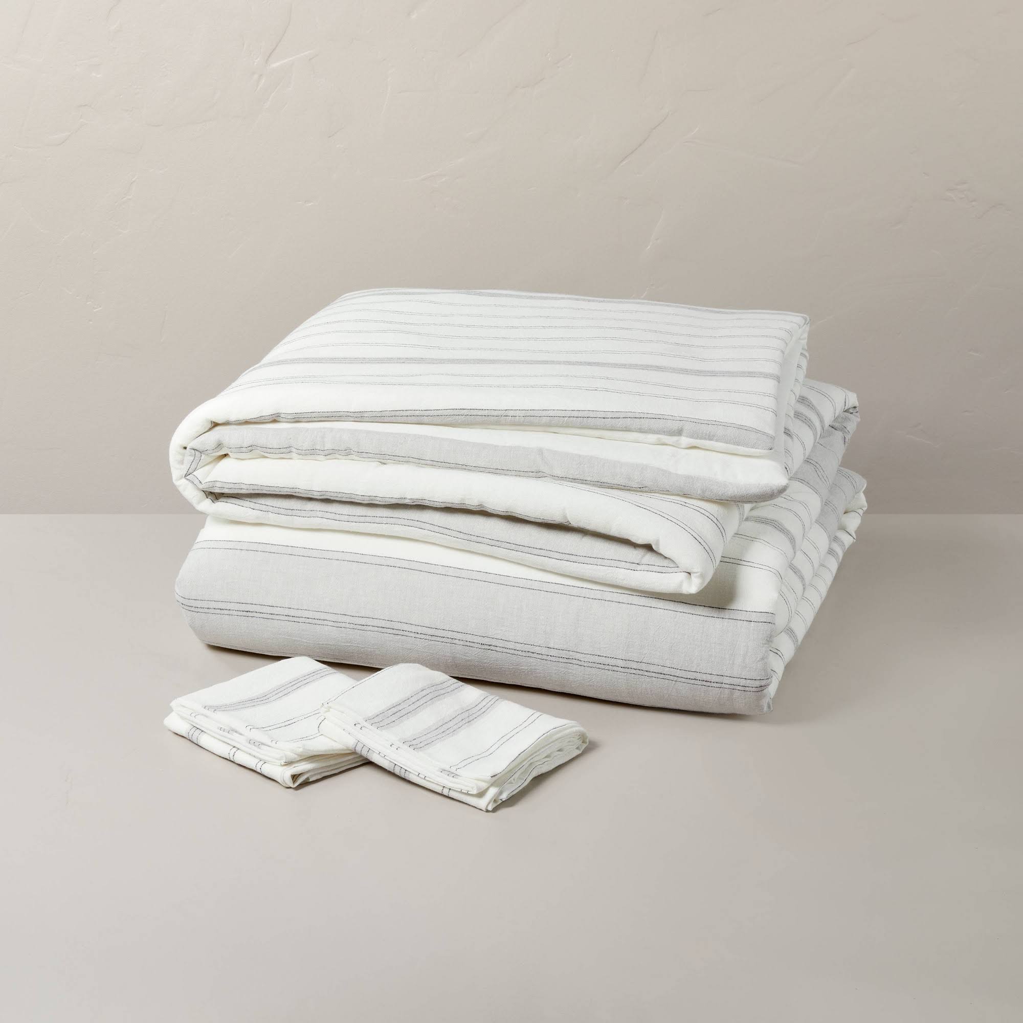 3pc Full/Queen Alternating Pinstripe Comforter & Sham Set Gray/Cream - Hearth & Hand With 4BUJNX8Y_Y0CNS