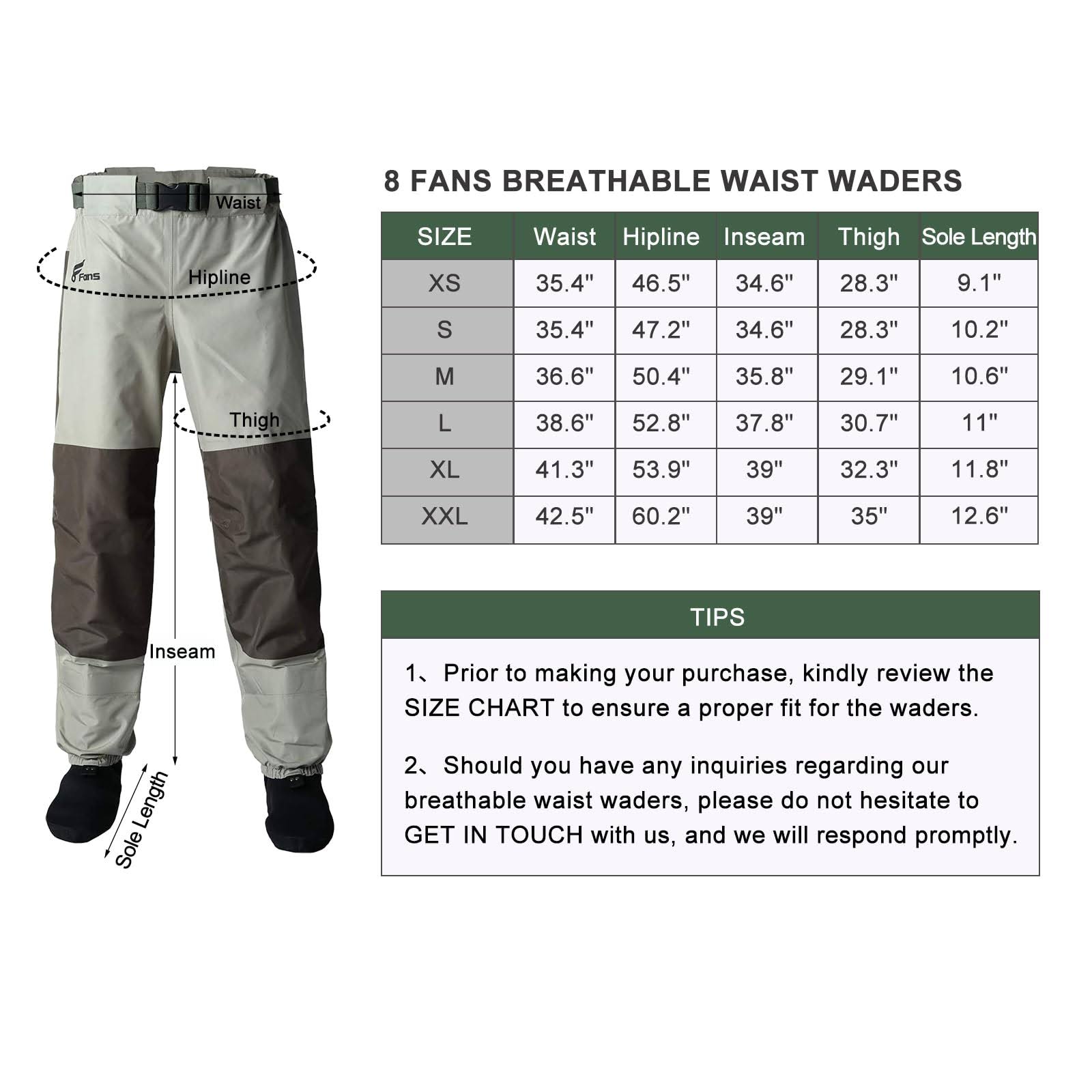 8 Fans MenS Women Fishing Waist Waders - 3-Ply Durable Breathable And Waterproof With Neoprene Stocking Foot Insulated Waist Waders For Duck 3G8BN99G_EWRGO