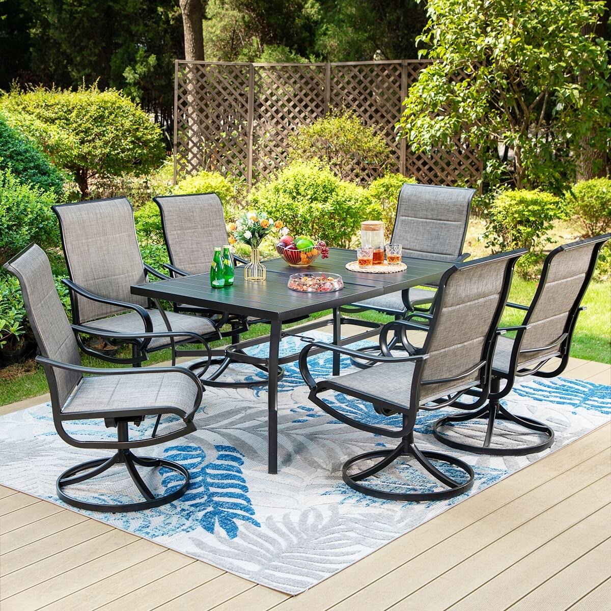 Sophia & William 7 Pieces Patio Dining Set, 6 X Swivel Dining Textilene Chairs And 1 Metal Table With 2.6 Umbrella Hole - Grey - 7-Piece ZG0HRGKZ_WSEKY