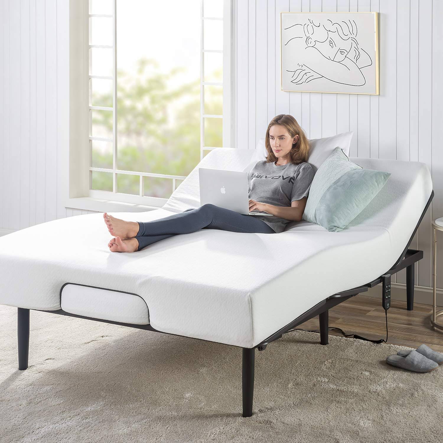 Zinus Jared 14 Inch Metal Adjustable Bed Frame Base / Mattress Foundation With Remote / Head And Foot Incline / Ergonomic Positioning For CRNYAIHH_32OSA