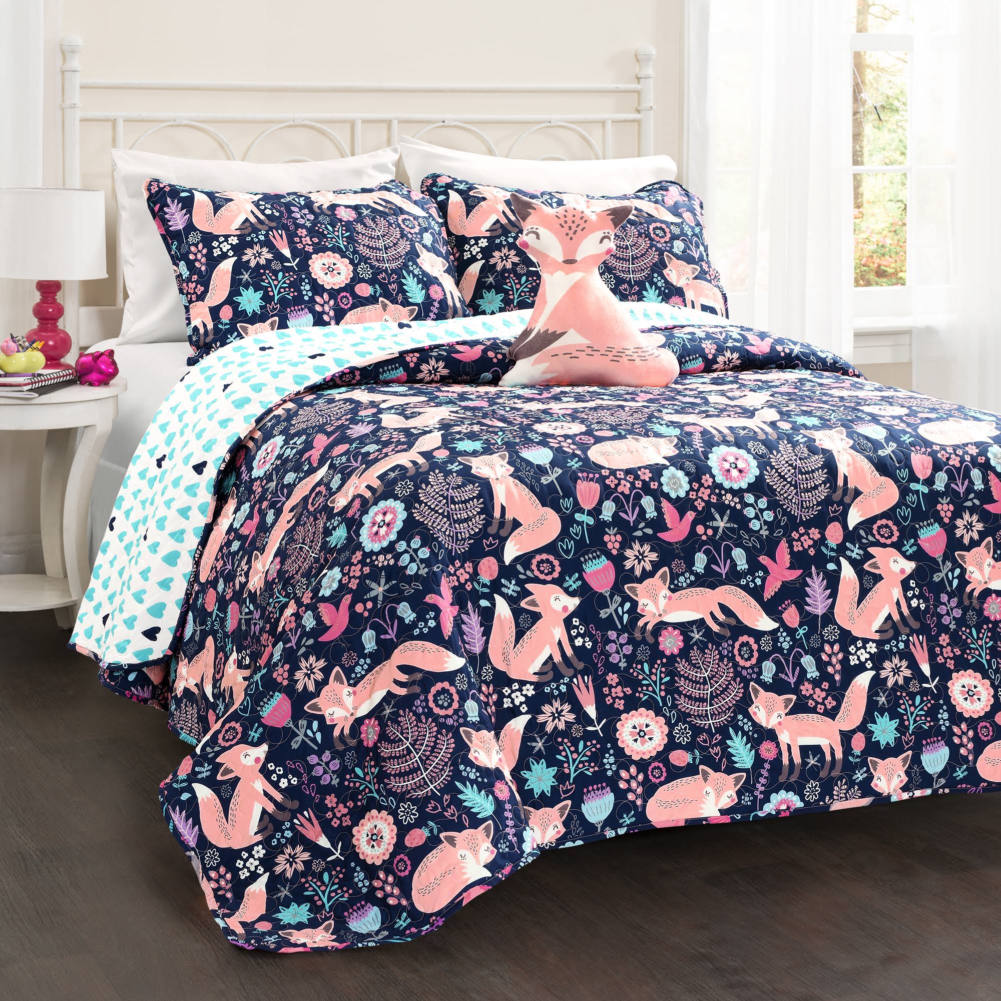 Lush Decor Pixie Fox Quilt Navy/Pink 3pc Set OJGEMU9A_0D22Y