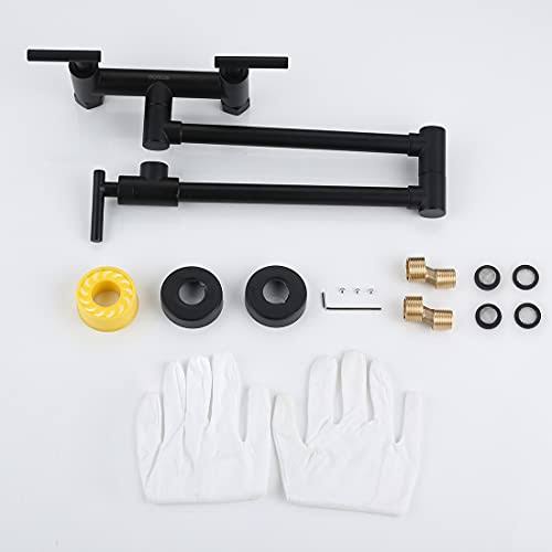 Wowow Pot Filler Faucet For Both Hot Cold Water Folding Kitchen Faucet Black Wall Mount Commercial Restaurant Faucet Lead-Free Faucets Brass 3 Handles W6H6TJHH_MBZZM
