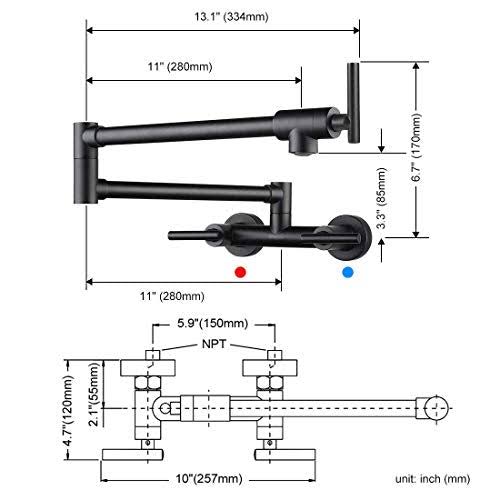 Wowow Pot Filler Faucet For Both Hot Cold Water Folding Kitchen Faucet Black Wall Mount Commercial Restaurant Faucet Lead-Free Faucets Brass 3 Handles W6H6TJHH_MBZZM