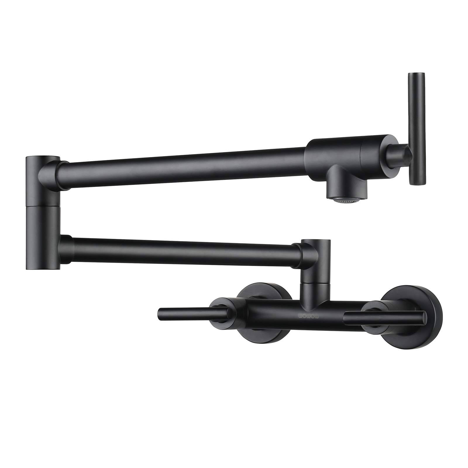 Wowow Pot Filler Faucet For Both Hot Cold Water Folding Kitchen Faucet Black Wall Mount Commercial Restaurant Faucet Lead-Free Faucets Brass 3 Handles W6H6TJHH_MBZZM