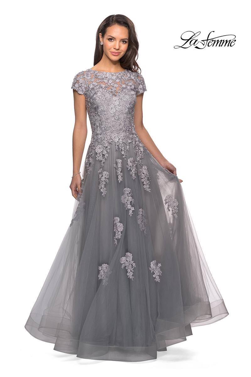 La Femme Women's Intricate Lace Long Tulle Gown In Silver | 10 | Lord & M1EGKAMH_E5WZ6
