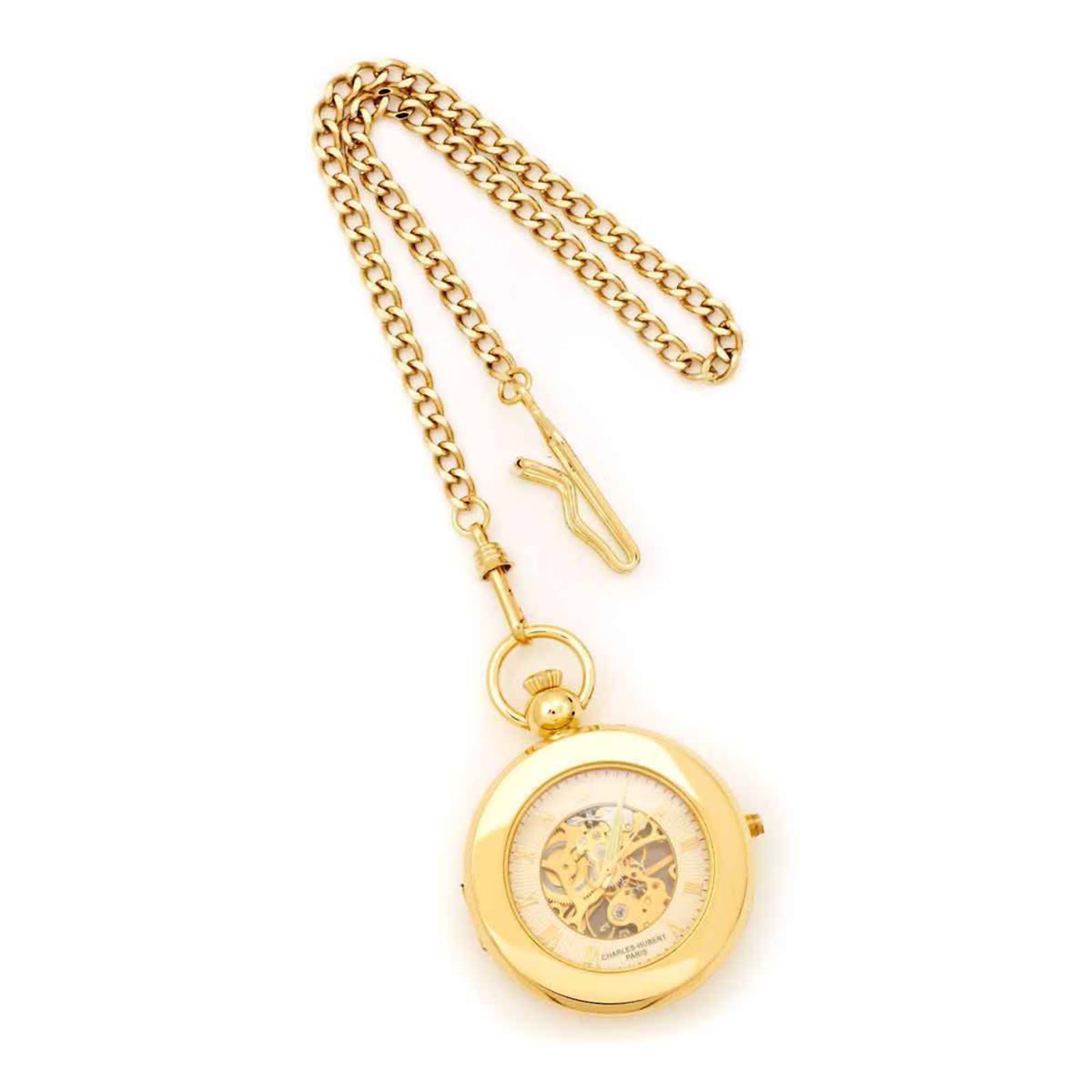 Charles Hubert 14k Gold Finish White Skeleton Dial Pocket 06FYQHW0_NNKNL