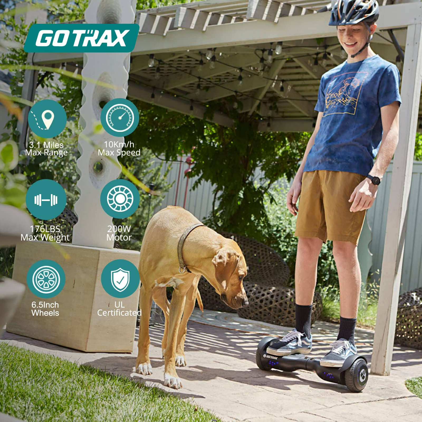 Gotrax Hoverboard With 6.5 Led Wheels & Headlight, Top 6.2mph & 3.1 Miles Range Power By Dual 200w Motor, Ul2272 Certified And 50.4wh Battery OVTBJQLD_EPVD7