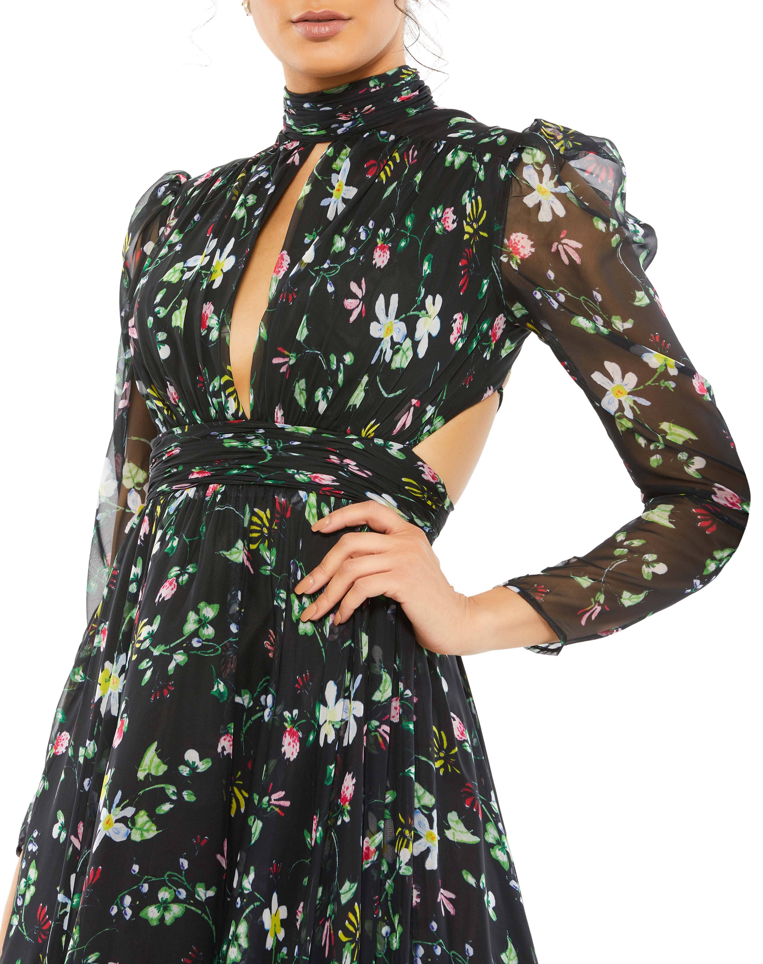 Mac Duggal Women's Floral-Print Chiffon Gown - Black Floral - Size MK7GM1LJ_ZKIZ2