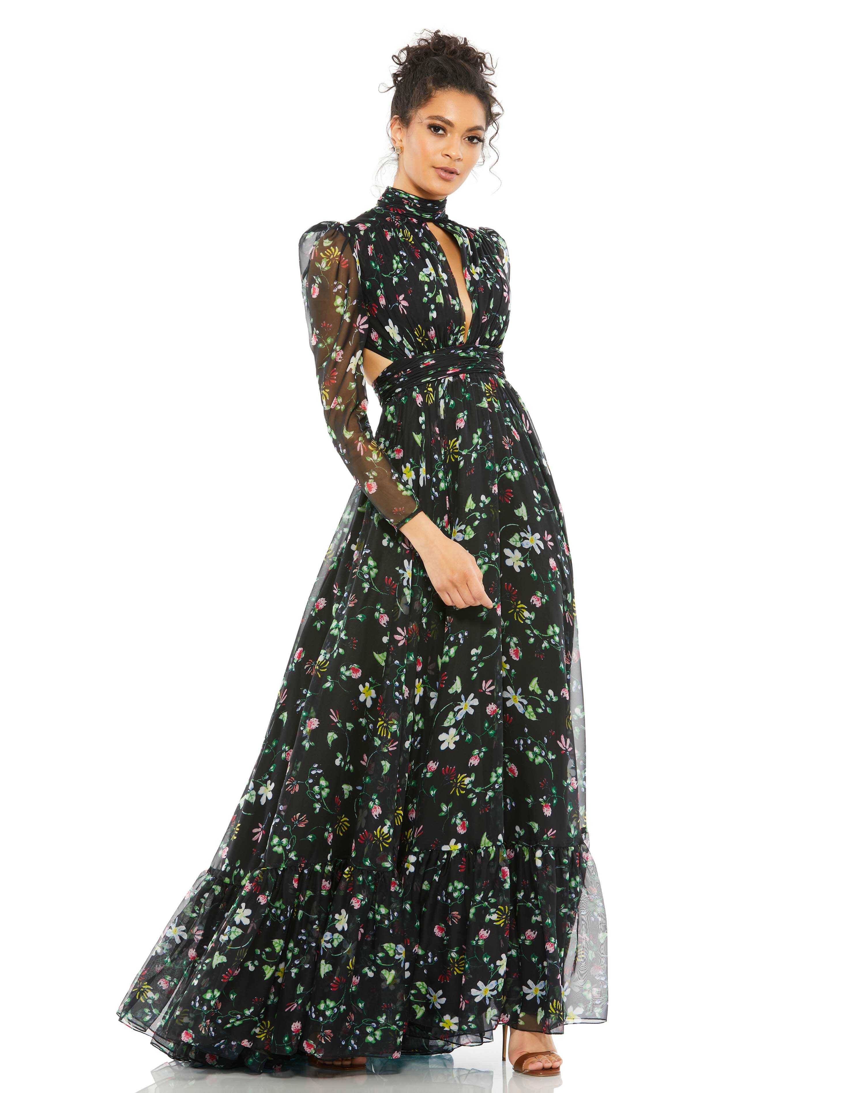 Mac Duggal Women's Floral-Print Chiffon Gown - Black Floral - Size MK7GM1LJ_ZKIZ2
