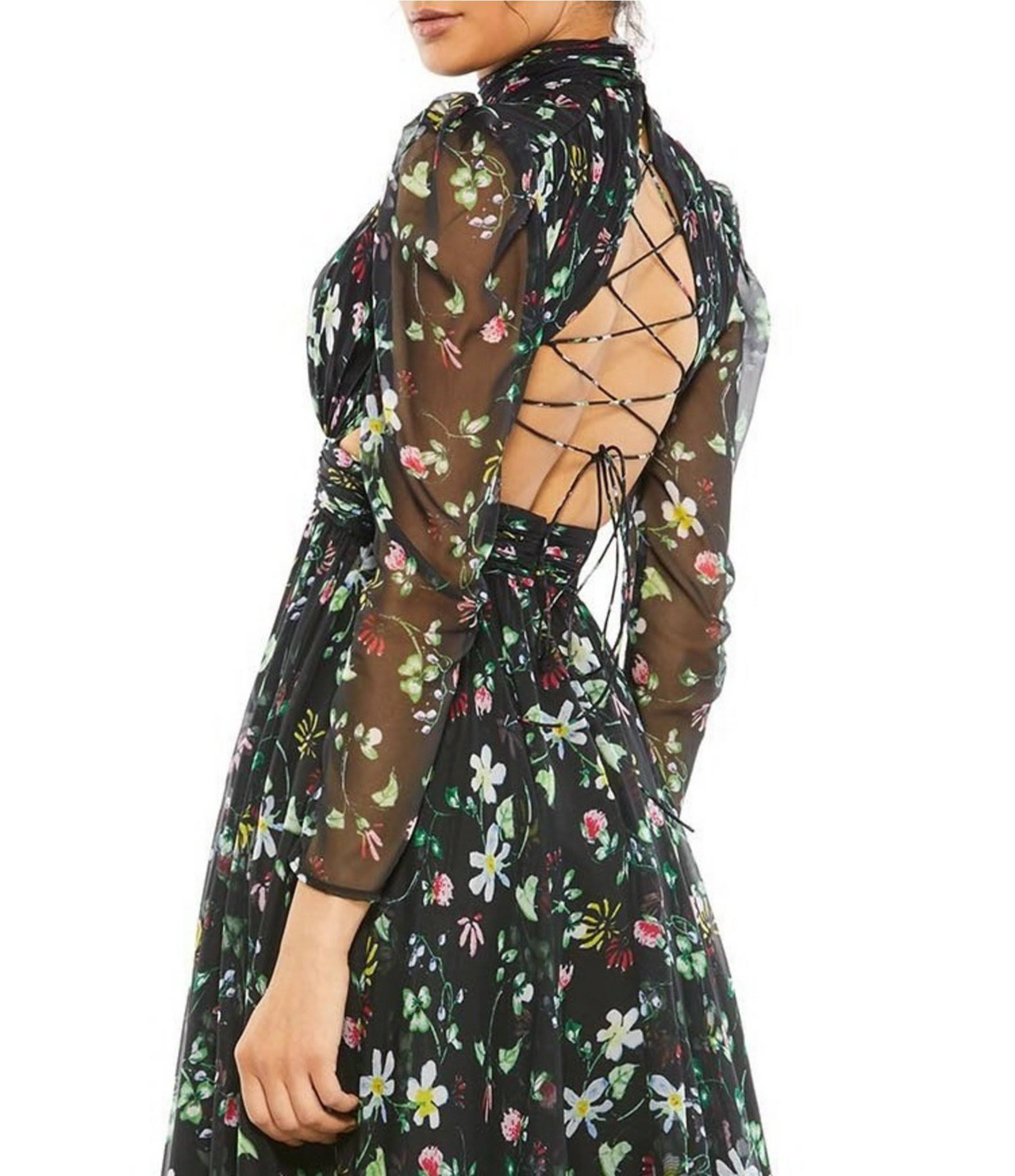 Mac Duggal Women's Floral-Print Chiffon Gown - Black Floral - Size MK7GM1LJ_ZKIZ2